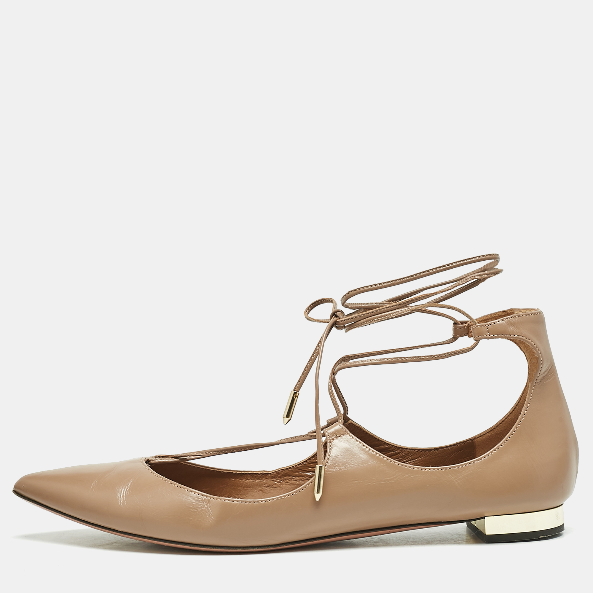 

Aquazzura Beige Leather Christy Ankle Wrap Ballet Flats Size