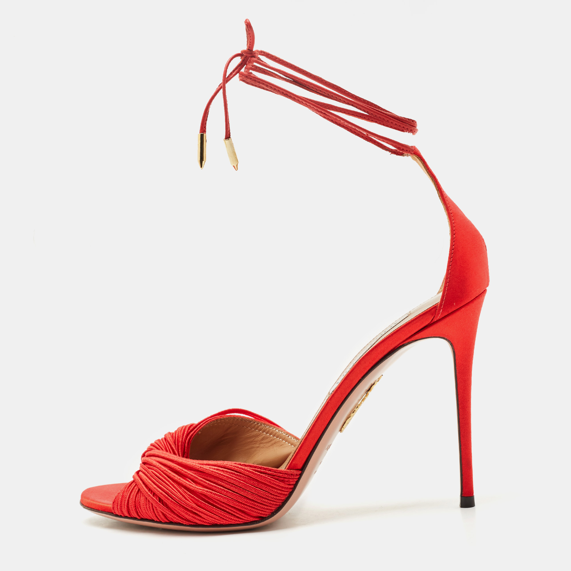 

Aquazzura Red Satin Bellini Beauty Ankle Strap Sandals Size