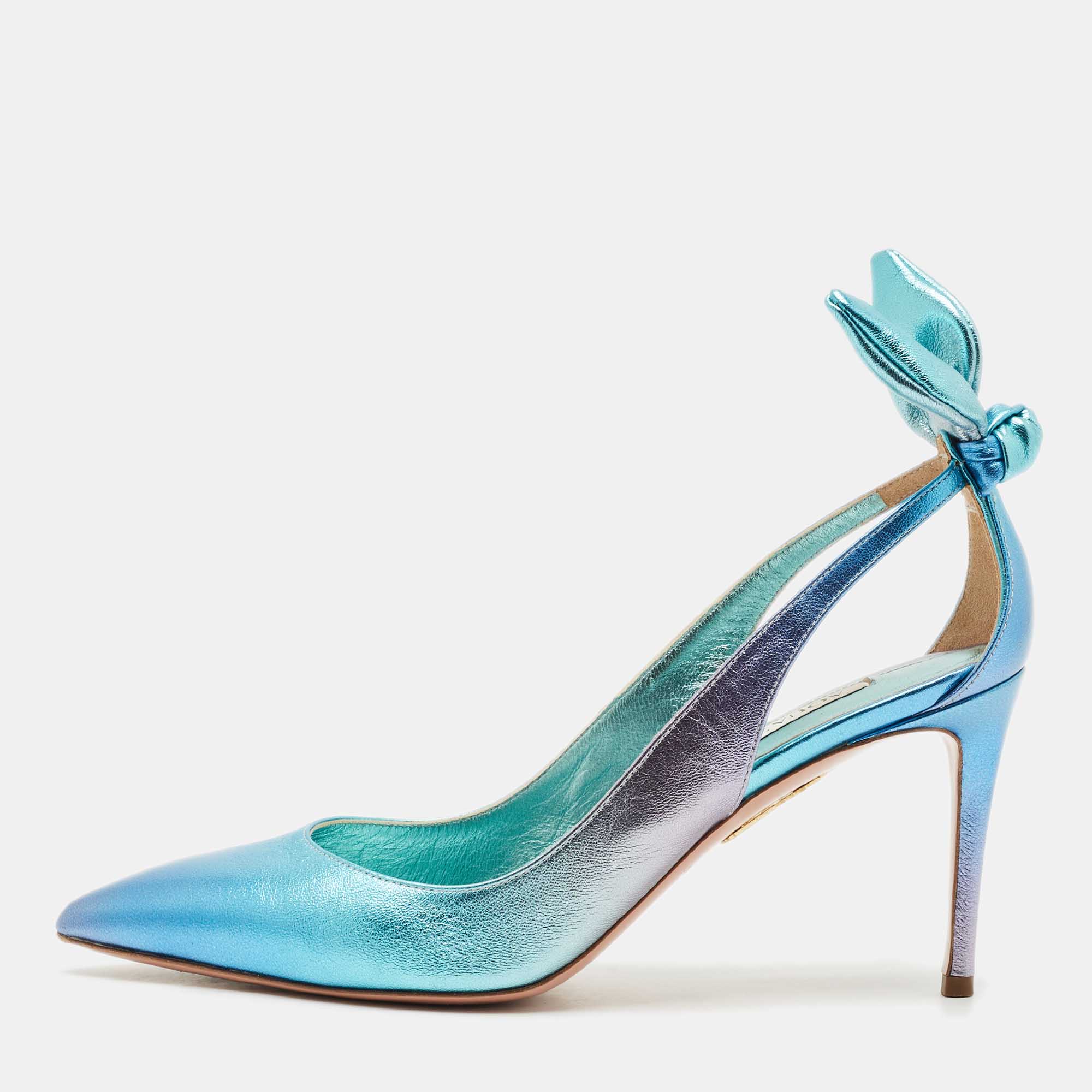 

Aquazzura Two Tone Leather Bow Tie Pumps Size, Metallic