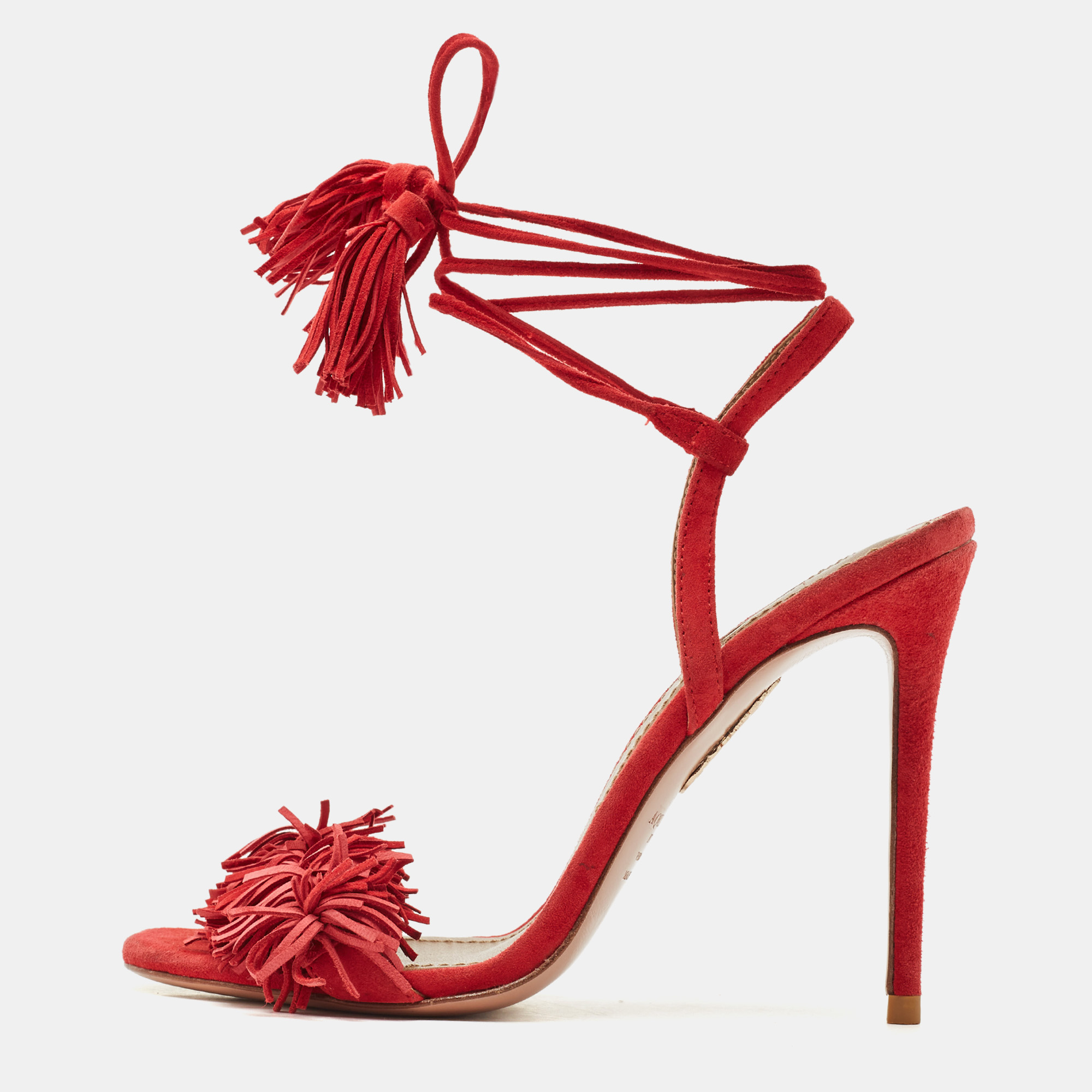 

Aquazzura Red Suede Wild Thing Ankle Strap Sandals Size