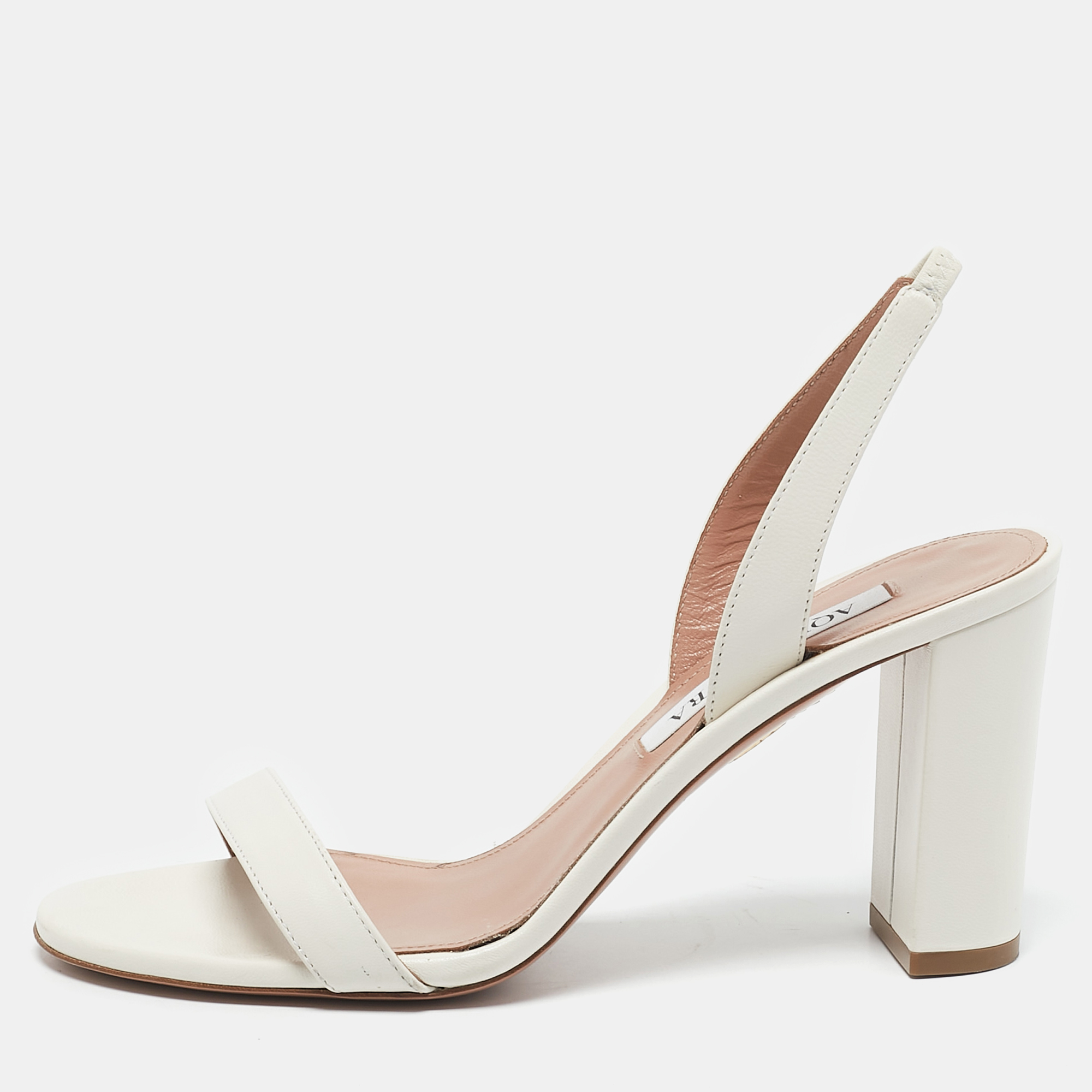

Aquazzura White Leather So Nude Slingback Sandals Size