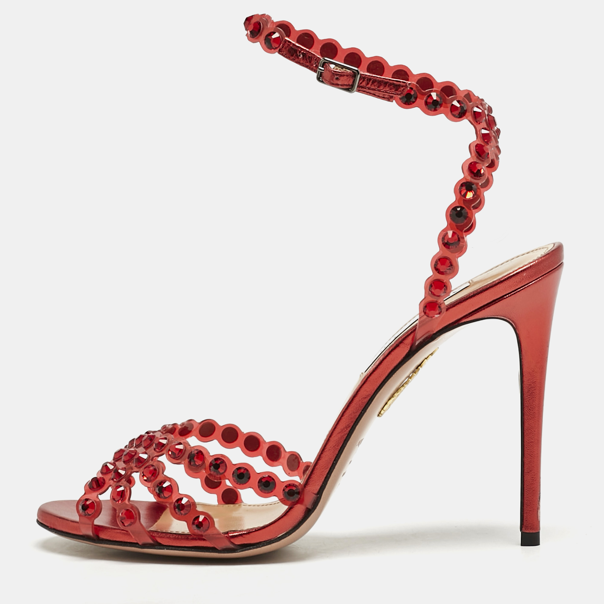 

Aquazzura Red PVC Crystal Embellished Tequila Sandals Size