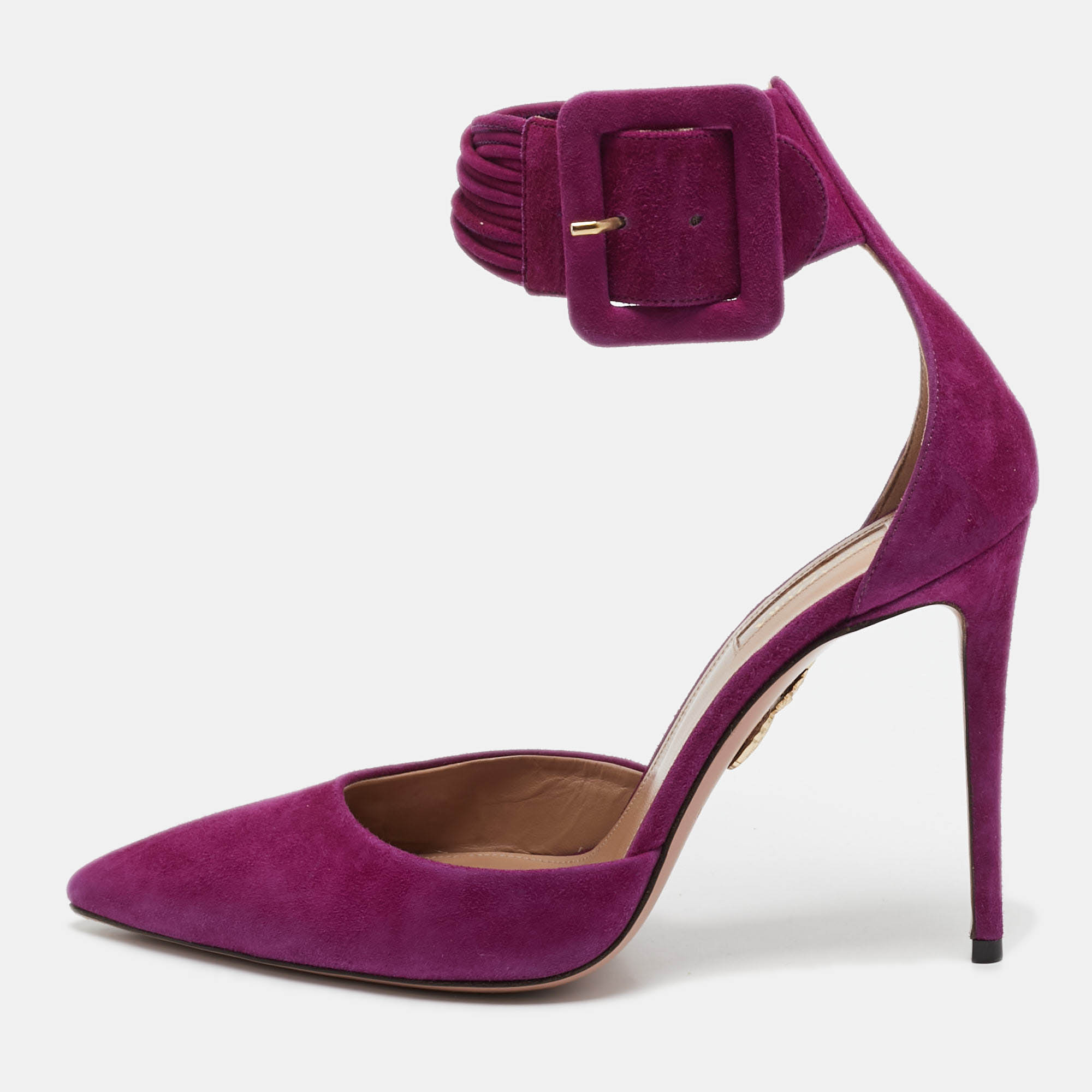 

Aquazzura Purple Suede Casablanca Ankle Cuff Pumps Size