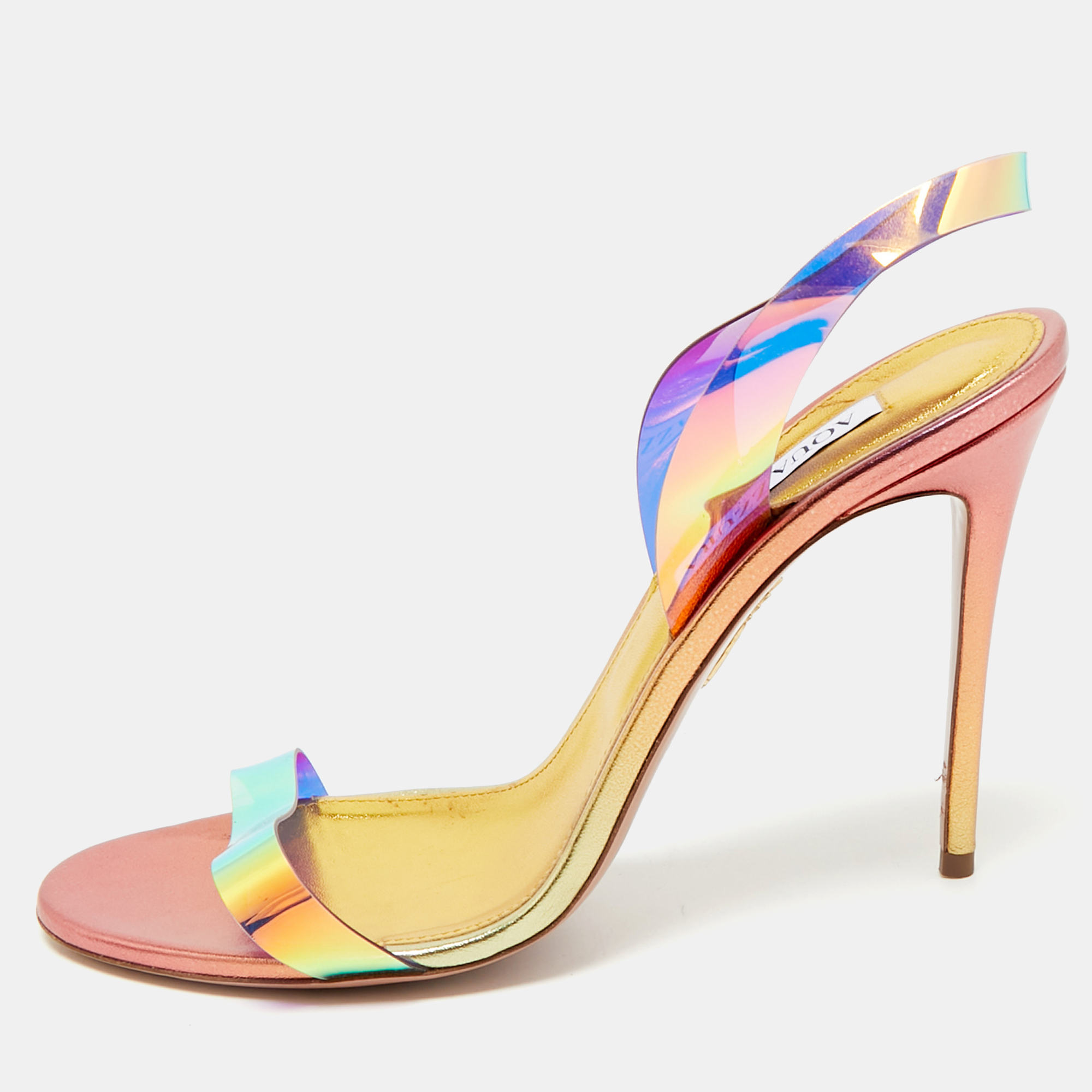 

Aquazzura Multicolor PVC So Nude Slingback Sandals Size