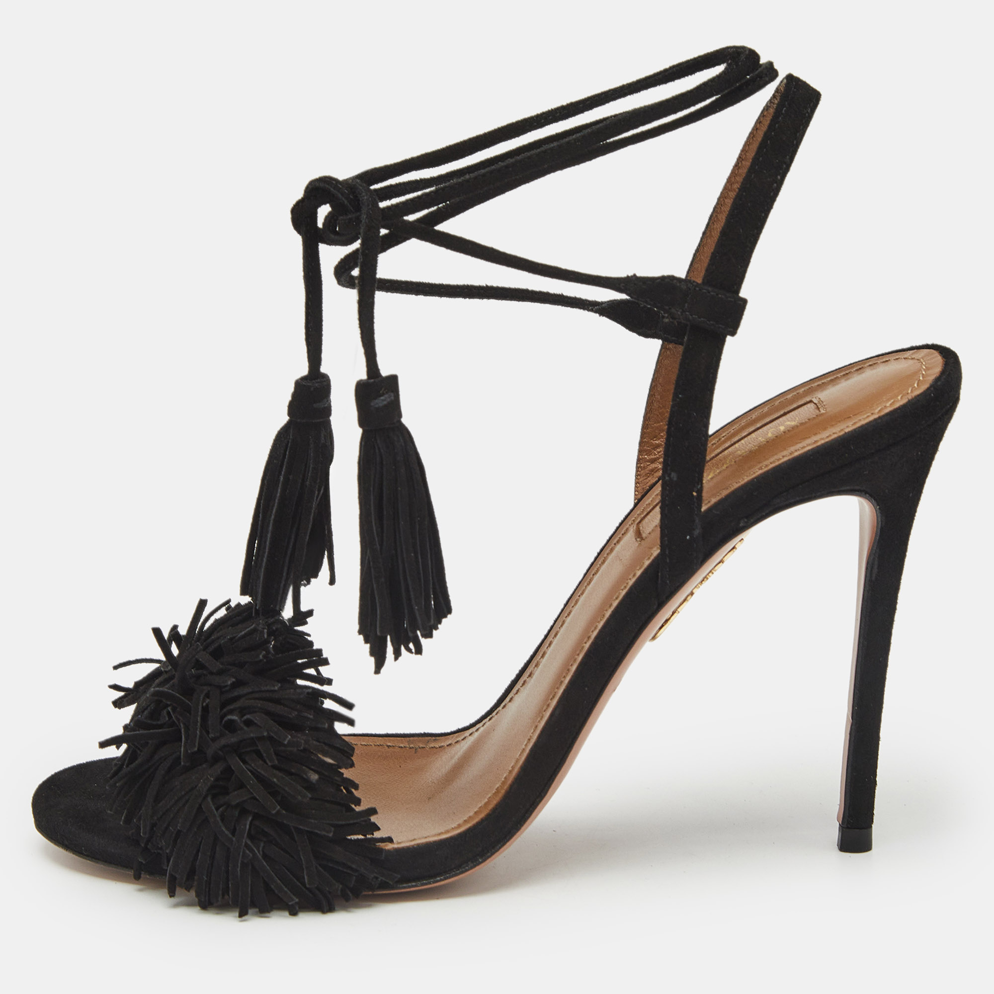

Aquazzura Black Suede Wild Thing Ankle Strap Sandals Size