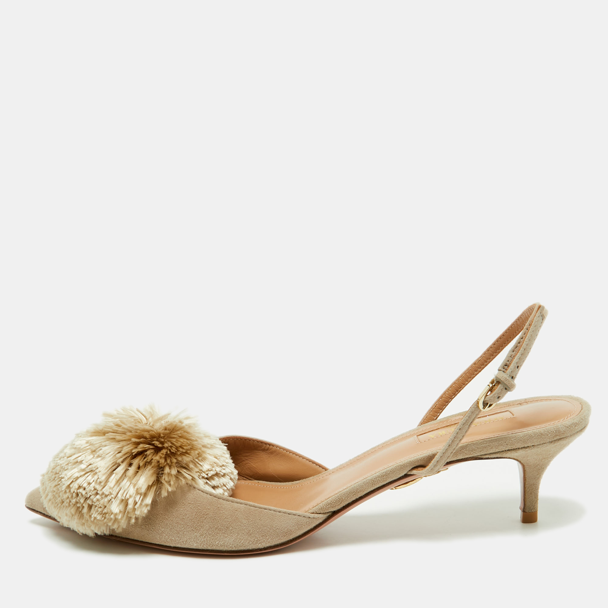 

Aquazzura Light Grey Velvet Power Puff Slingback Pumps Size