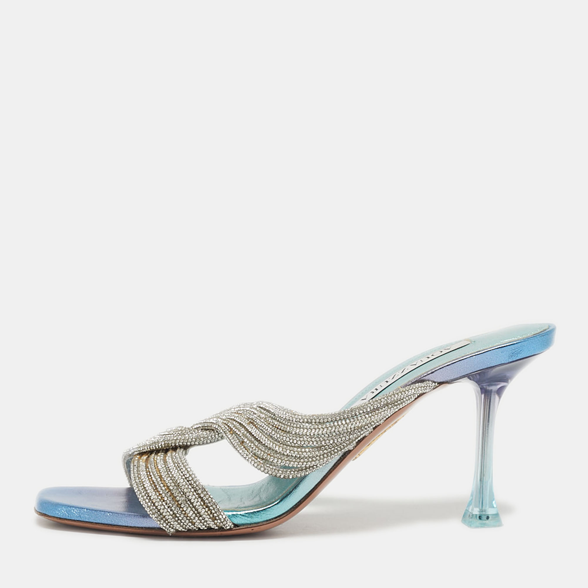 

Aquazzura Ombre Blue/Purple Leather Gatsby Slide Sandals Size
