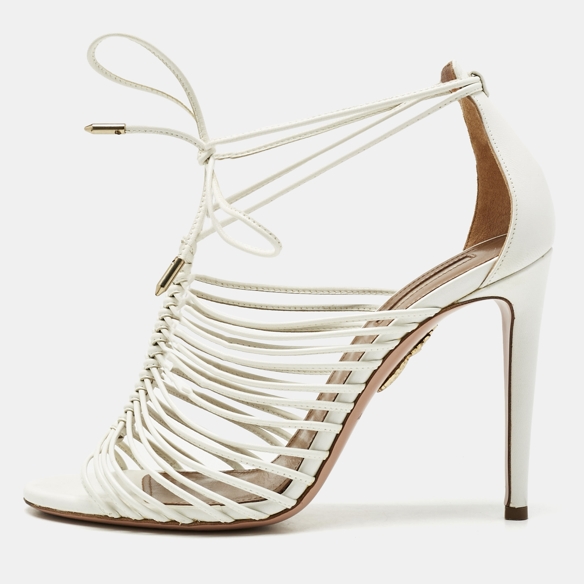

Aquazzura White Leather Nadja Strappy Ankle Wrap Sandals Size