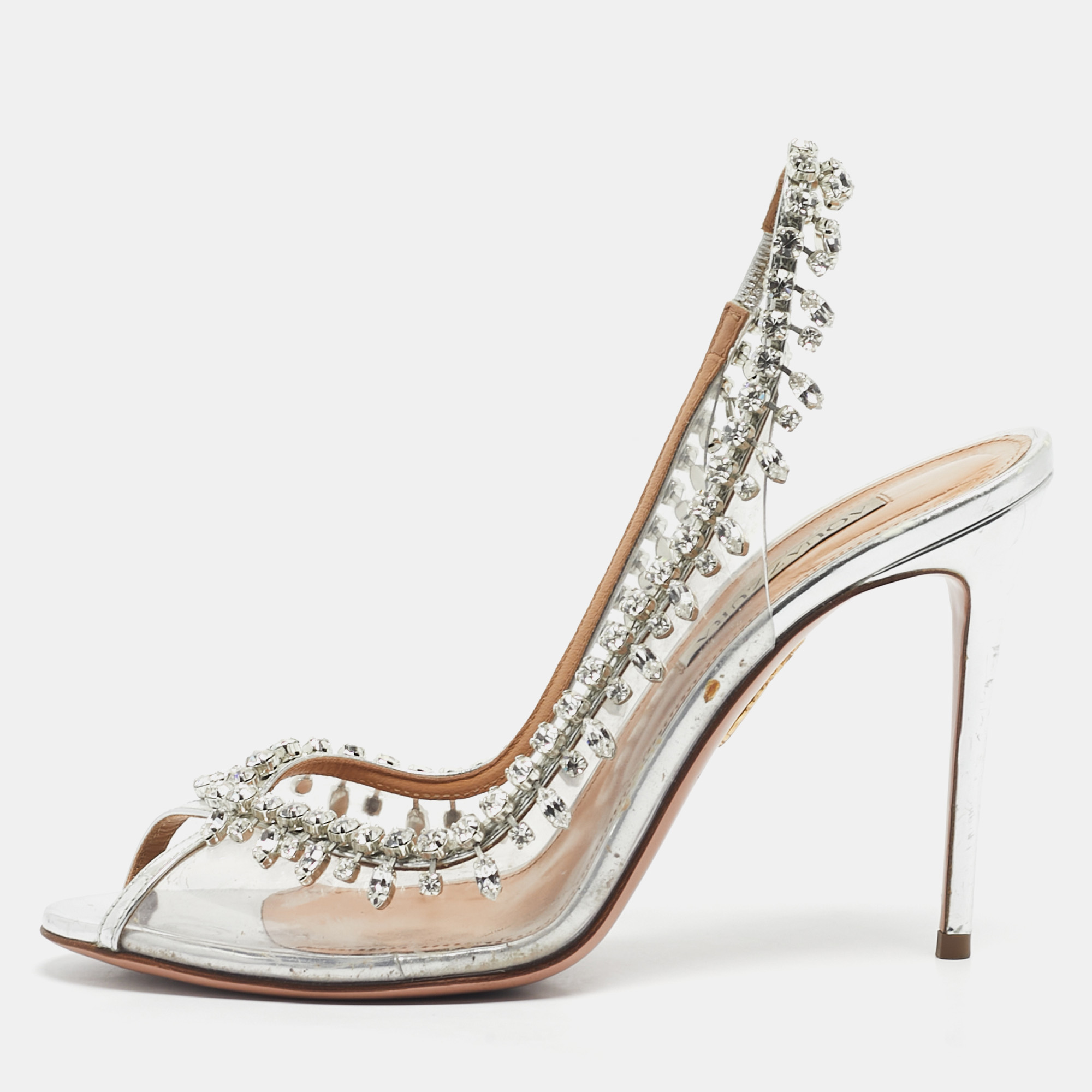 

Aquazzura Silver PVC Temptation Peep Toe Pumps Size