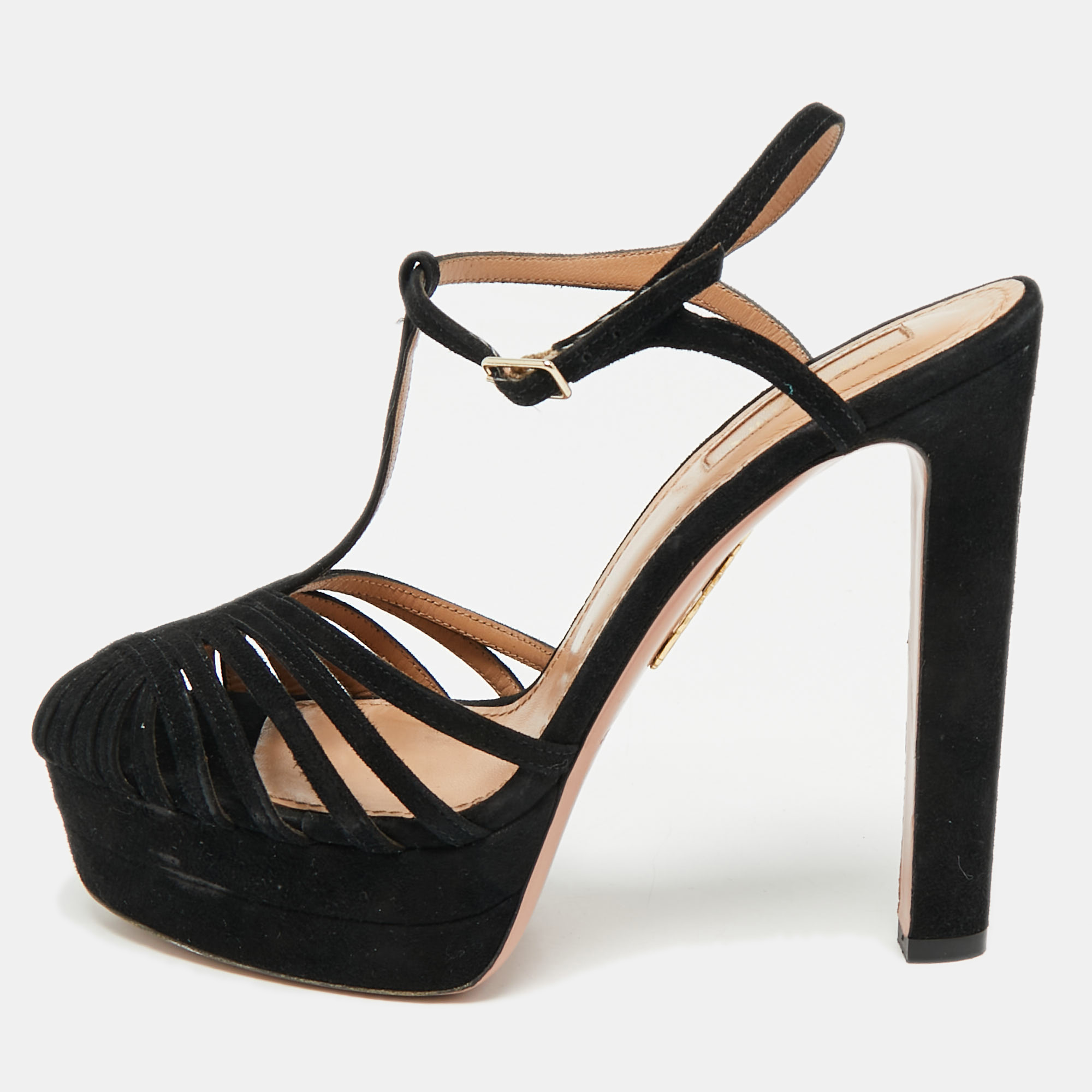 

Aquazzura Black Suede Platform Ankle Strap Sandals Size