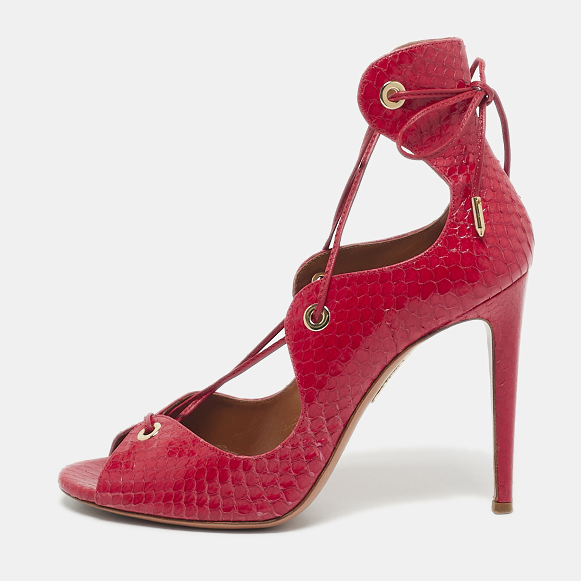 

Aquazzura Red Snakeskin Tango Curvy Sandals Size