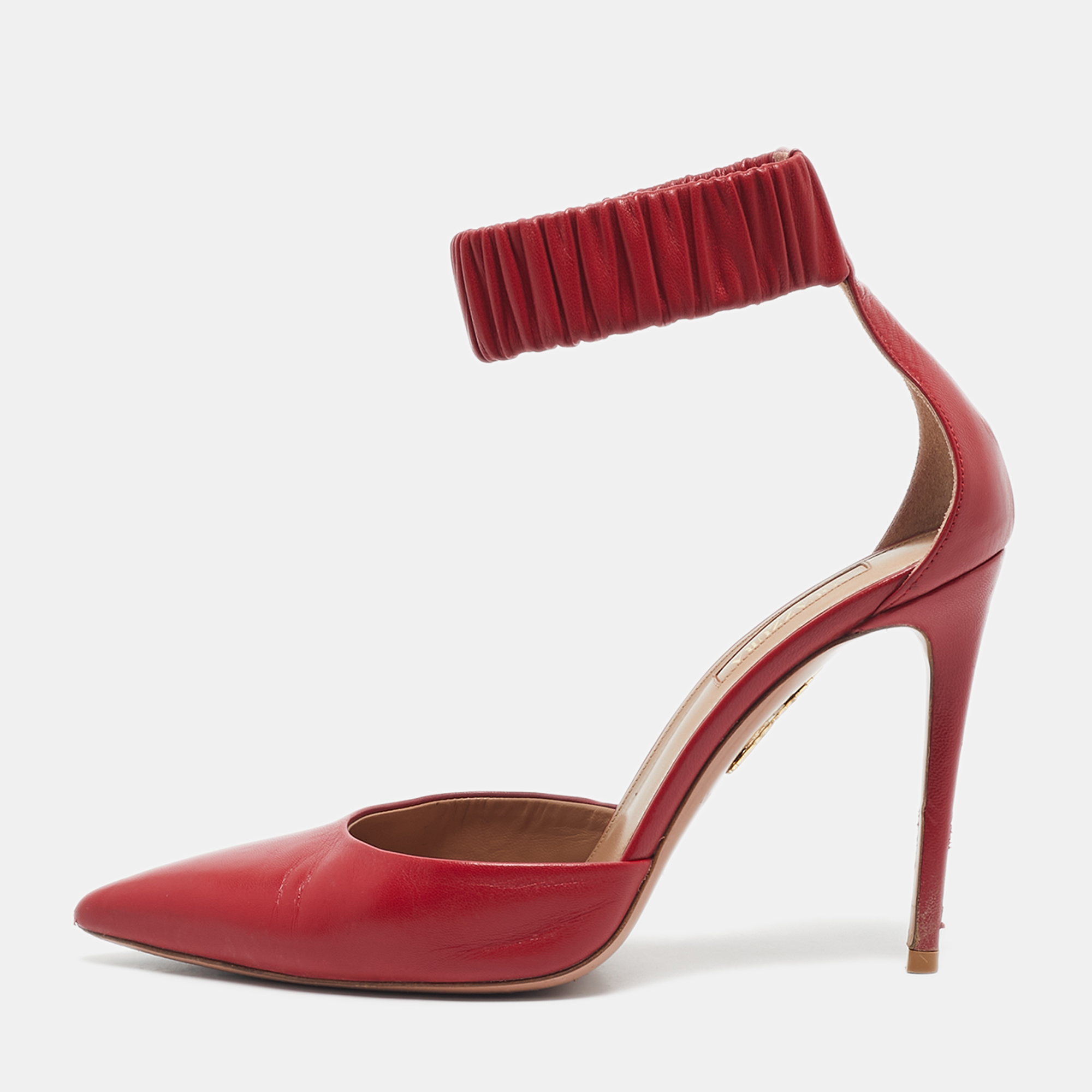 

Aquazzura Red Leather Ankle Cuff Pointed Toe Sandals Size