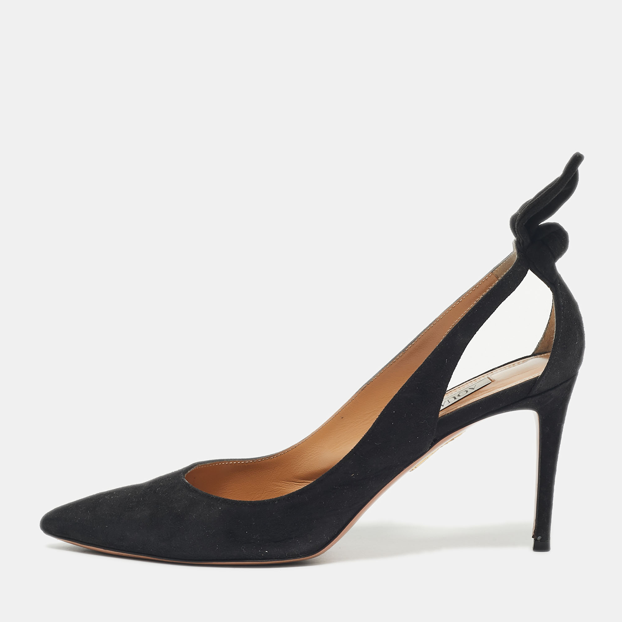 

Aquazzura Black Suede Bow Tie Pumps Size