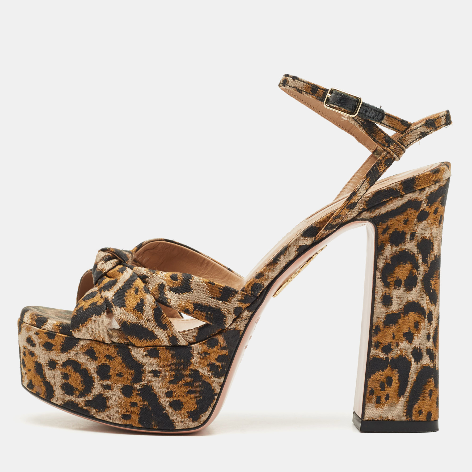 

Aquazzura Multicolor Jacquard Baba Plateau Ankle Strap Sandals Size
