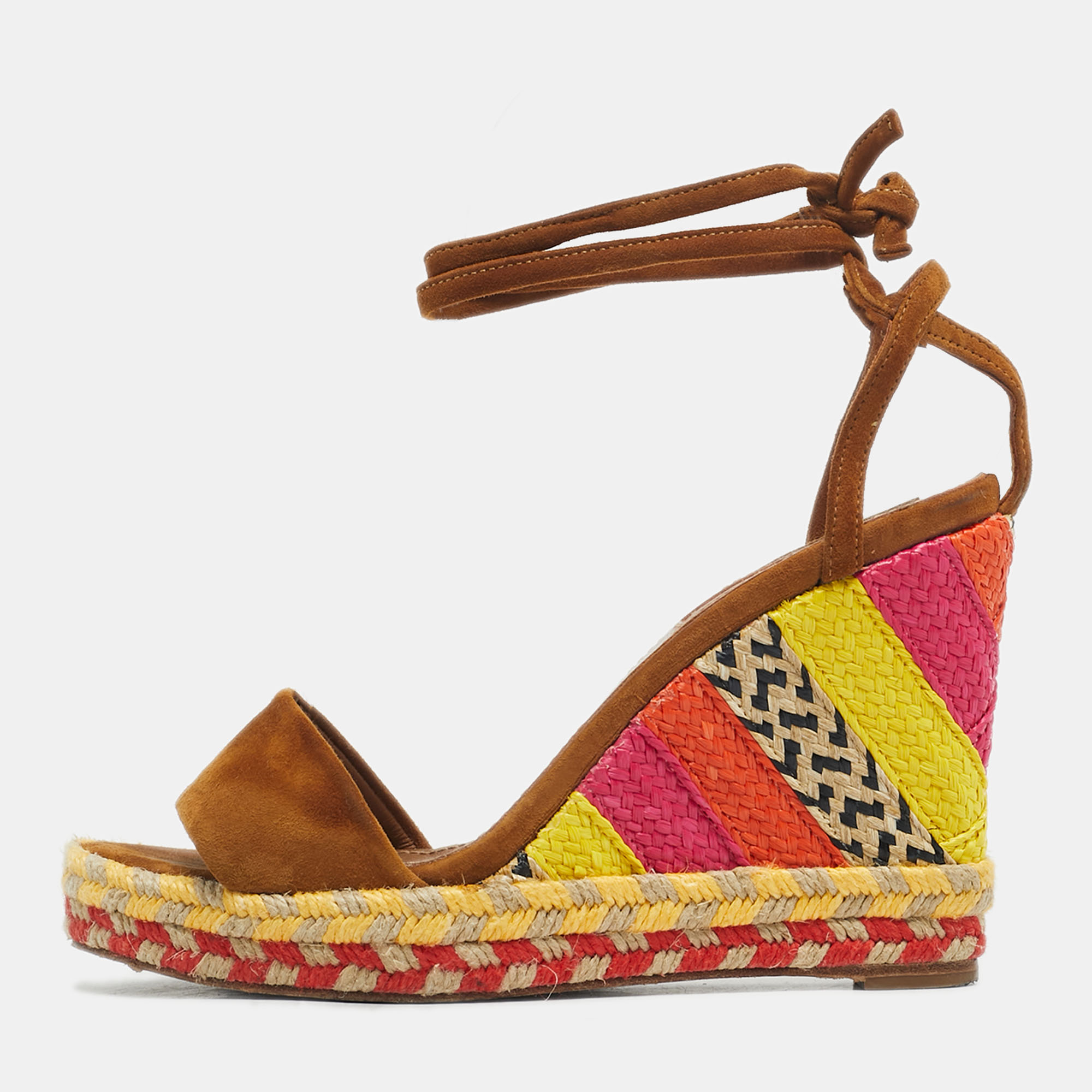 

Aquazzura Brown Suede Baru 105 Lace Up Espadrille Wedge Sandals Size