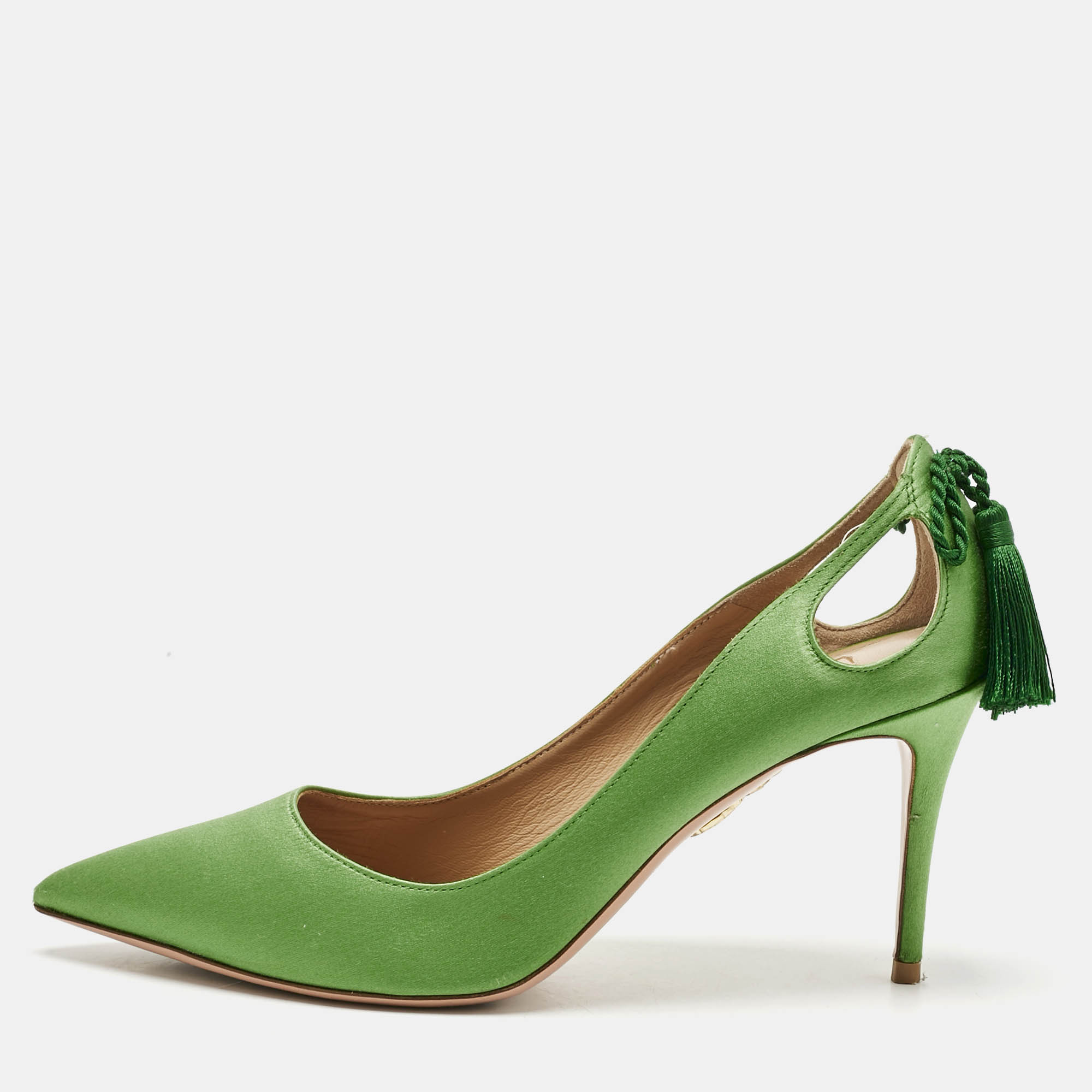 

Aquazzura Green Satin Forever Marilyn Pumps Size