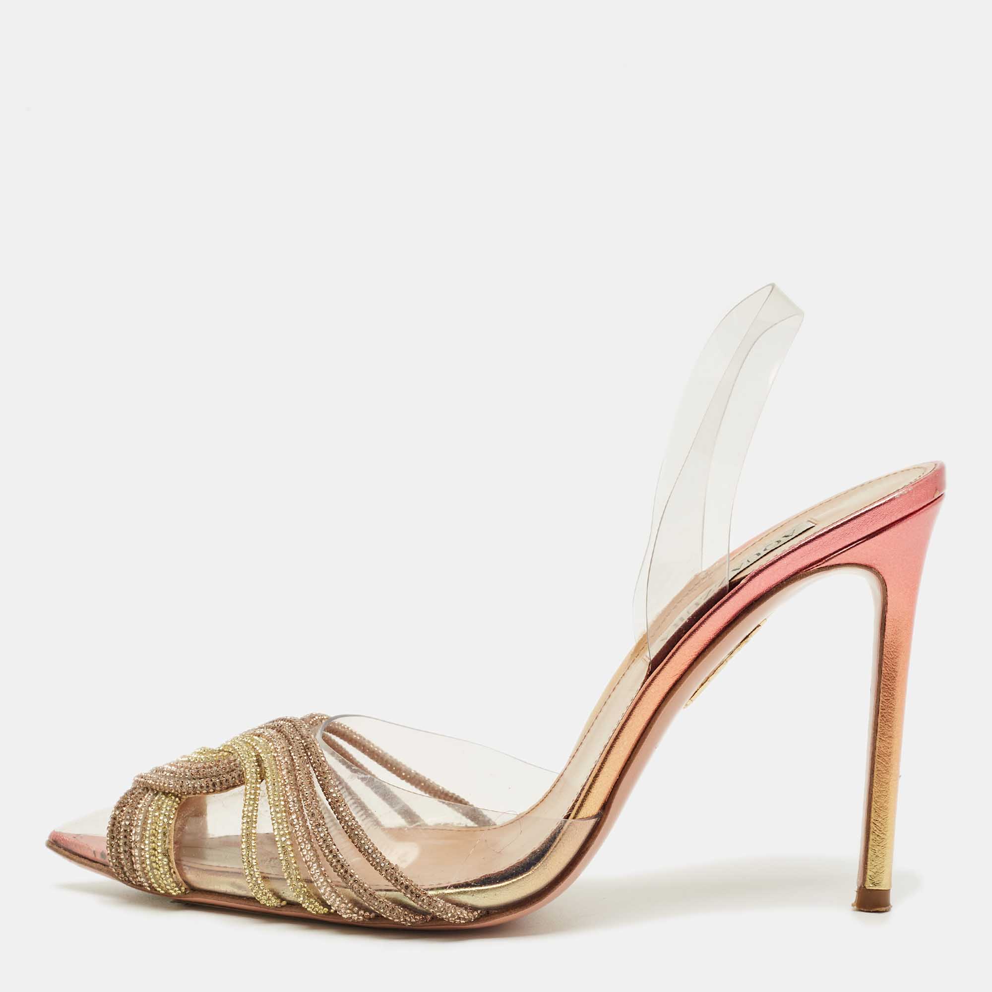 

Aquazzura Transparent PVC Crystal Embellished Gatsby Slingback Pumps Size