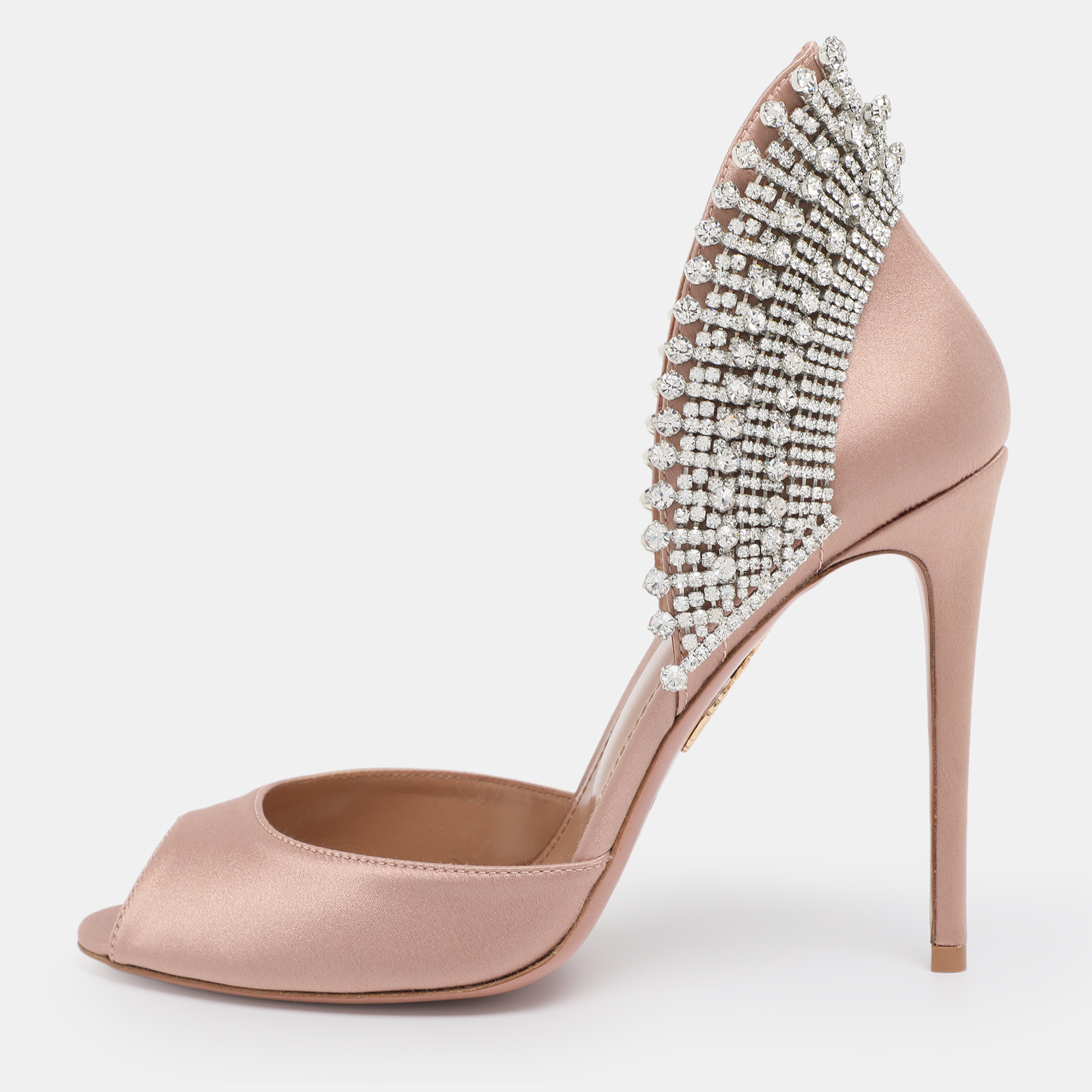 

Aquazzura Nude Pink Satin Crystal Embellished Concorde D'orsay Pumps Size 38.5