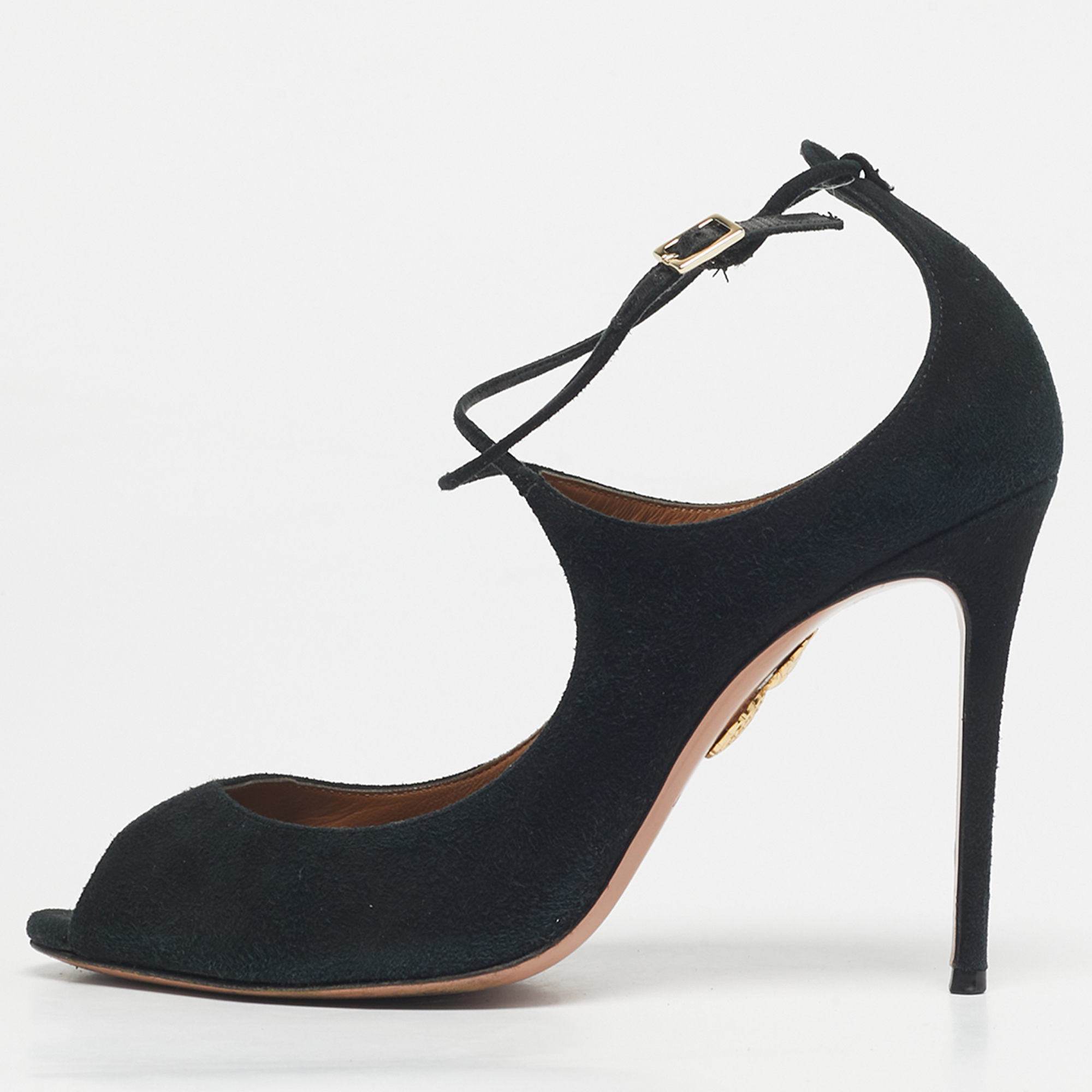 

Aquazzura Black Suede Zani Peep Toe Ankle Pumps Size