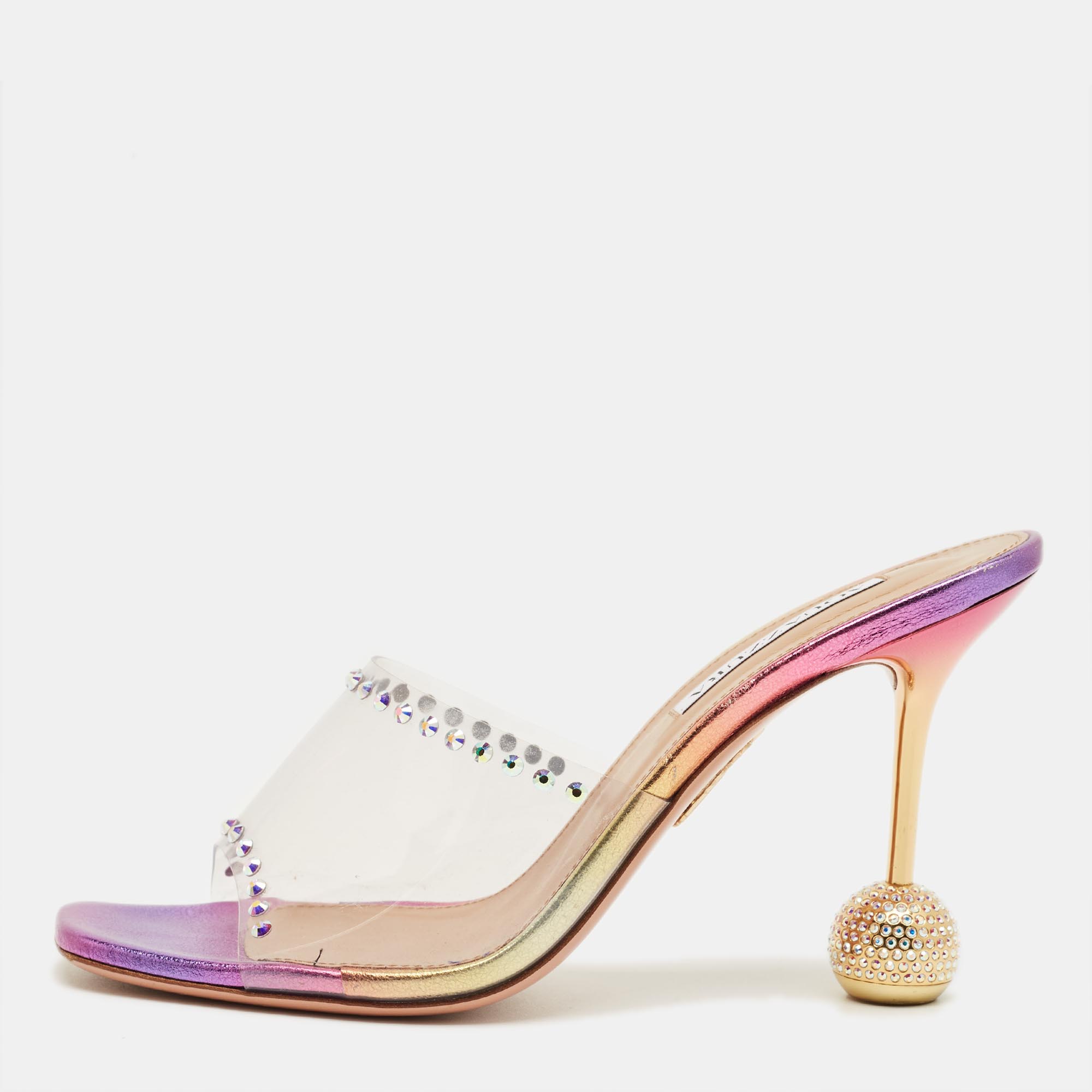 Pre-owned Aquazzura Pink Pvc Embellished Secrets Slide Sandals Size 39 In Multi