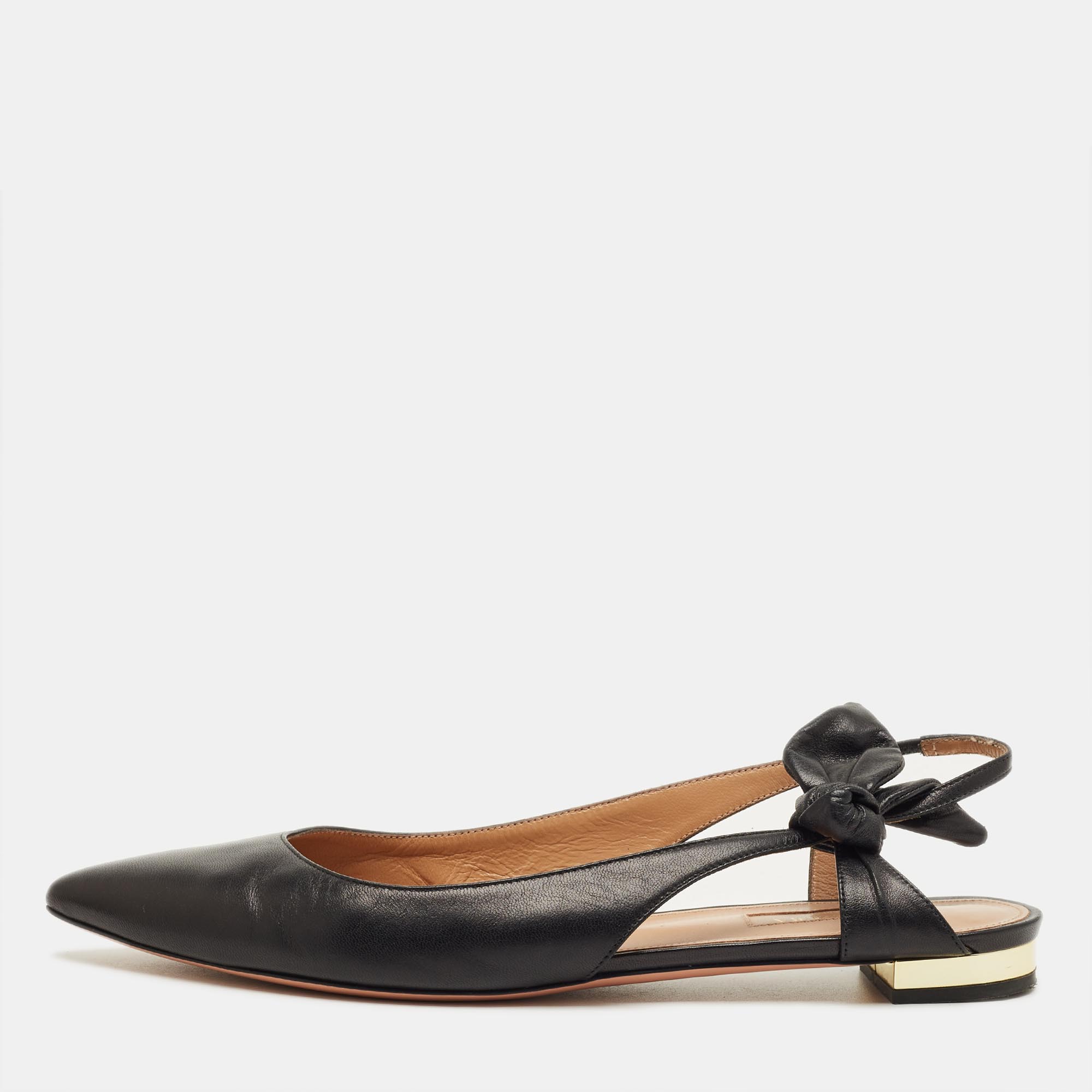 

Aquazzura Black Leather Slingback Tie Ballet Flats Size