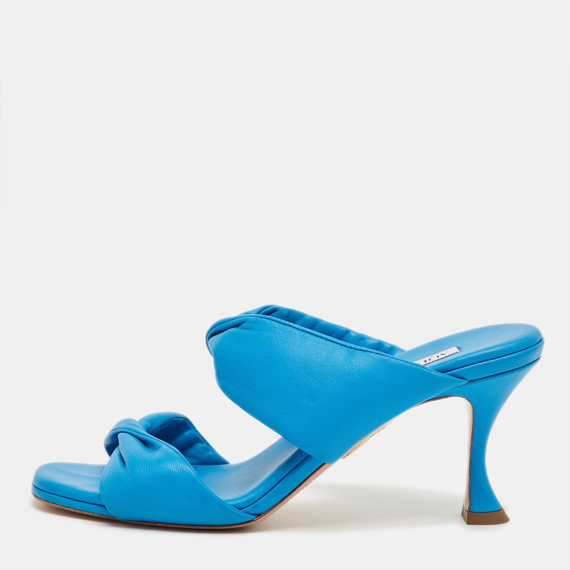 Pre-owned Aquazzura Blue Leather Twist Slide Sandals Size 40