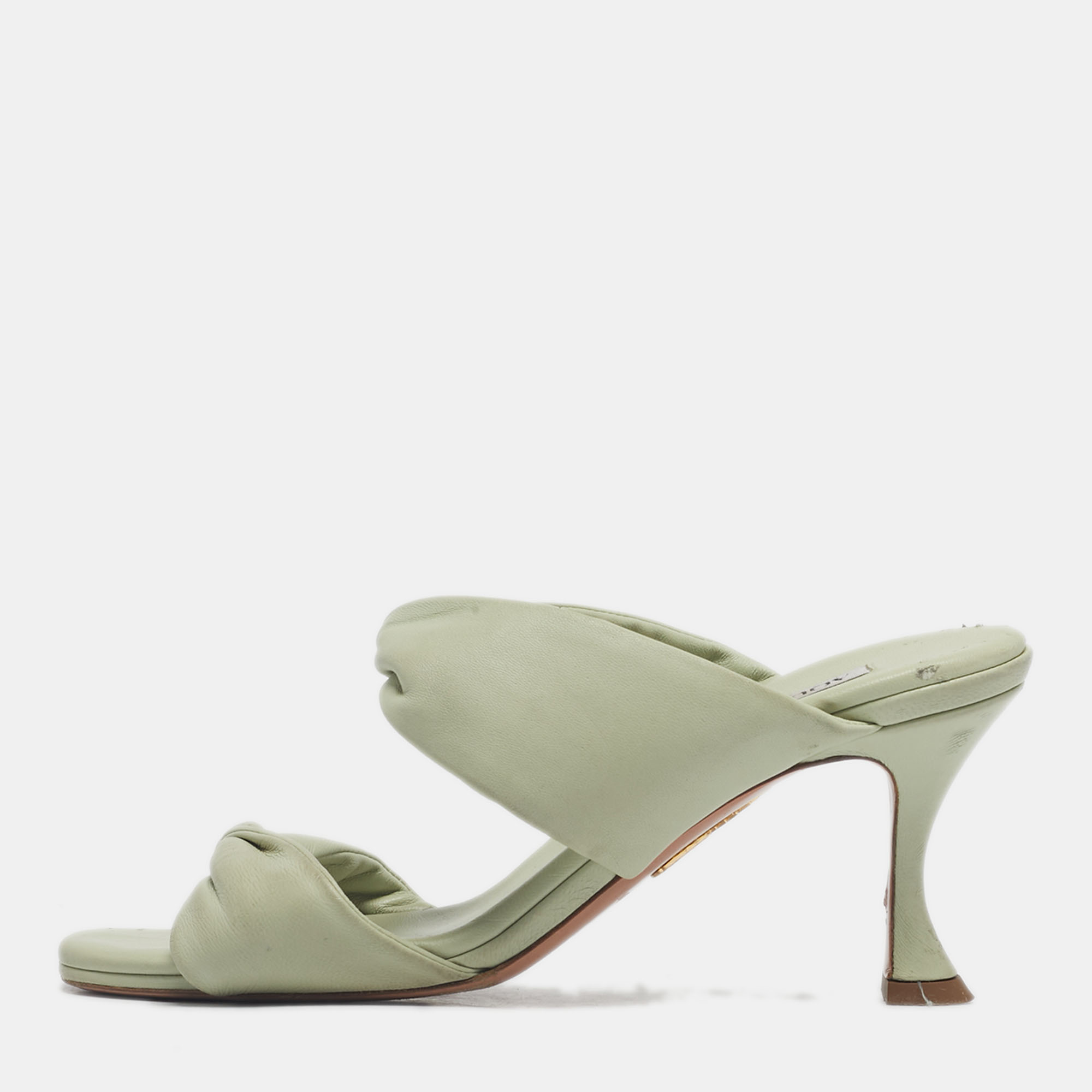 Pre-owned Aquazzura Green Leather Twist Slide Sandals Size 39