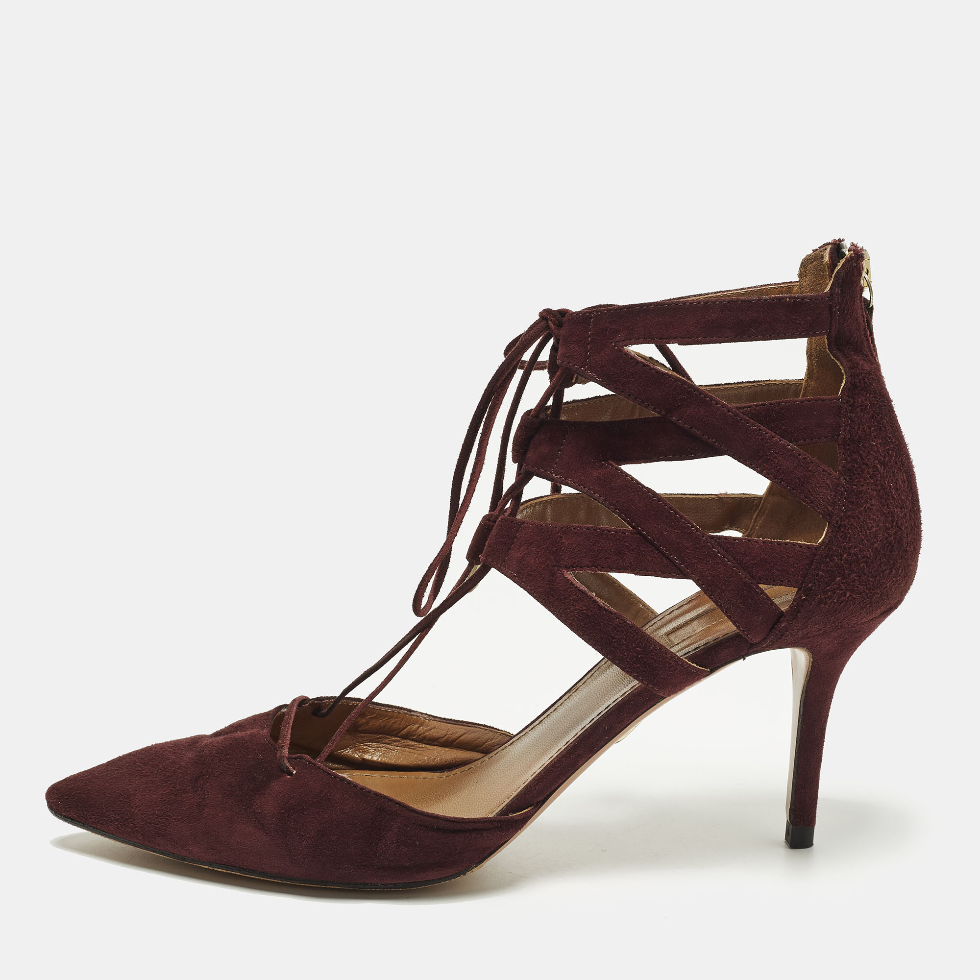 Pre-owned Aquazzura Belgravia Size 41 Burgundy Suede Pumps