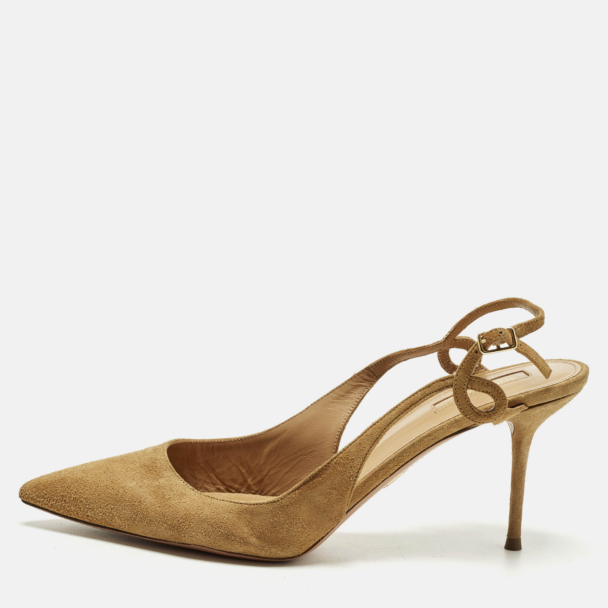 

Aquazzura Size  Brown Suede Slingback Pumps