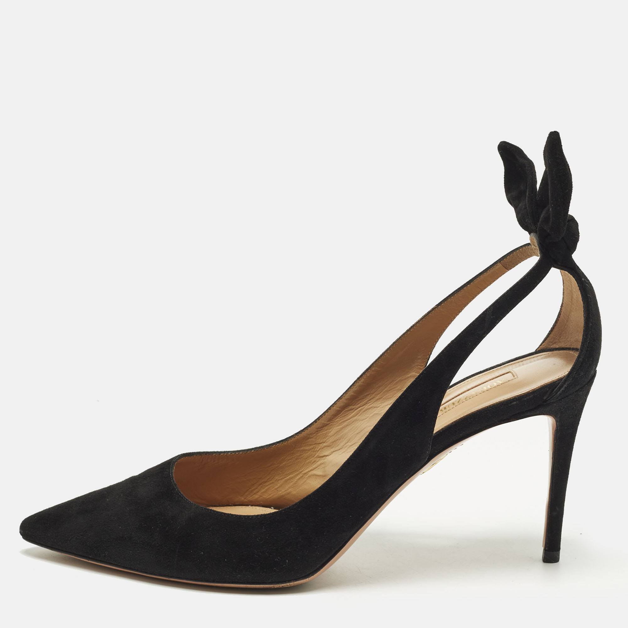 

Aquazzura Bow Tie Size  Black Suede Pointed Toe Pumps
