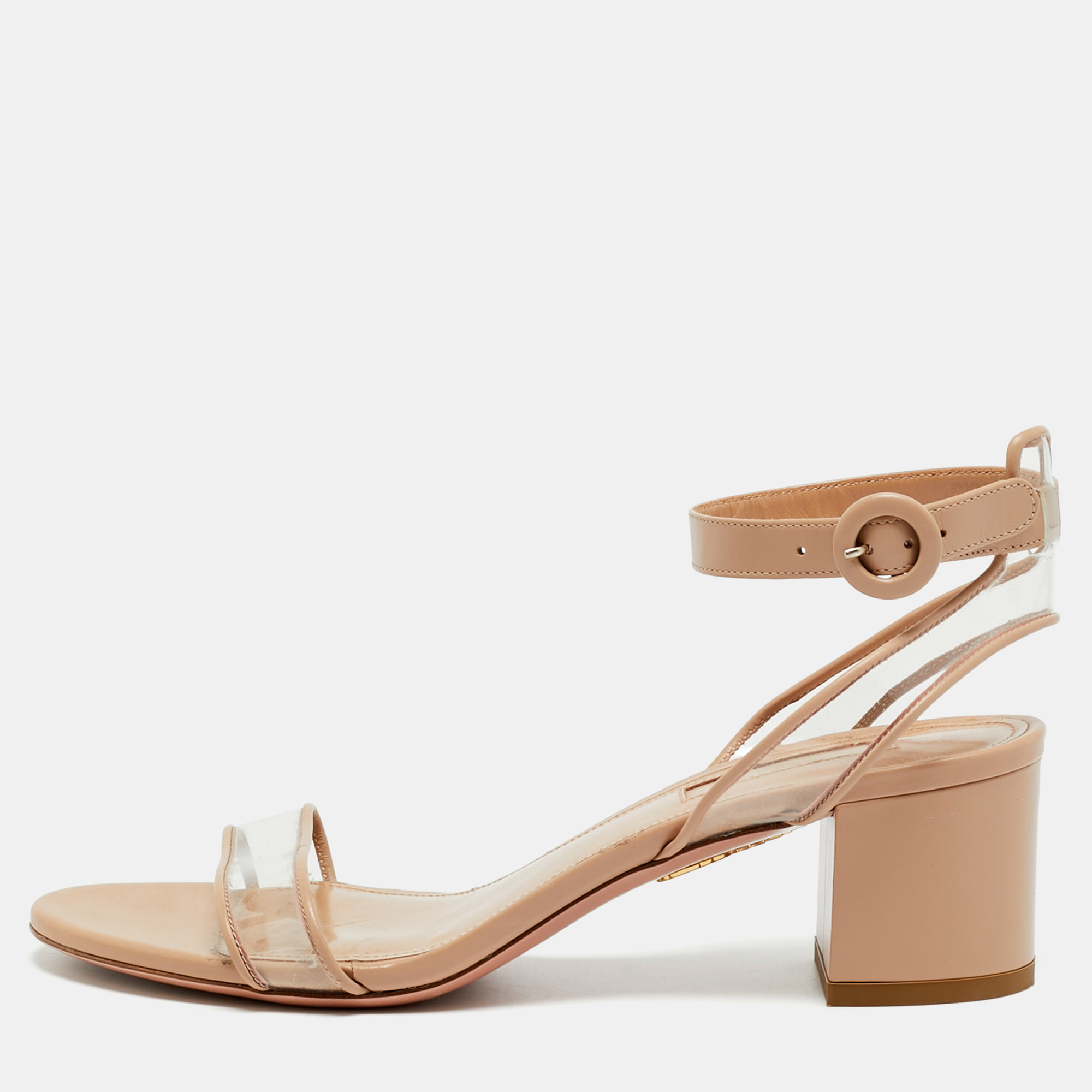 

Aquazzura Minimalist Size  Beige Leather and PVC Ankle Strap Sandals