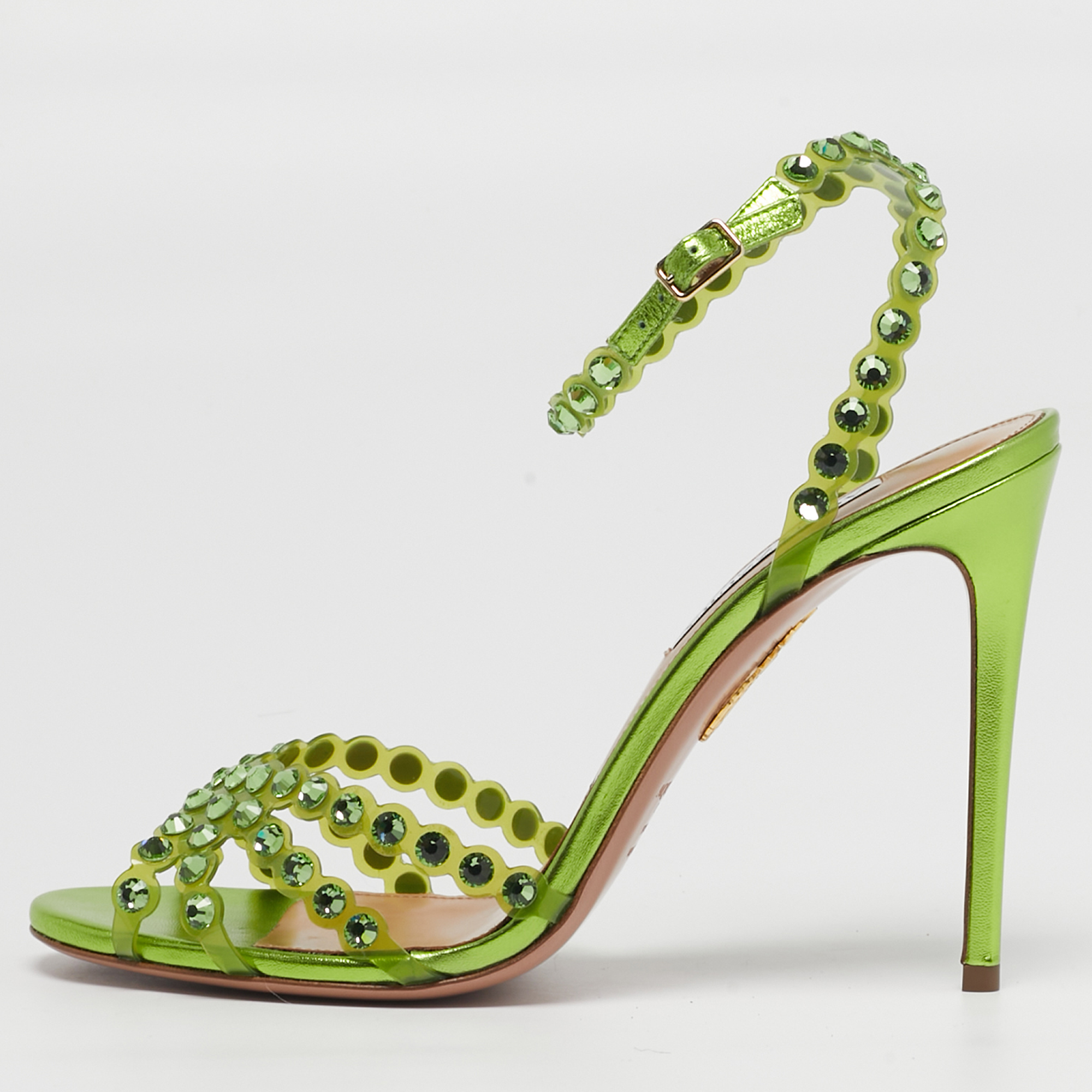 

Aquazzura Tequila Plexi Size  Green PVC Ankle Strap Sandals