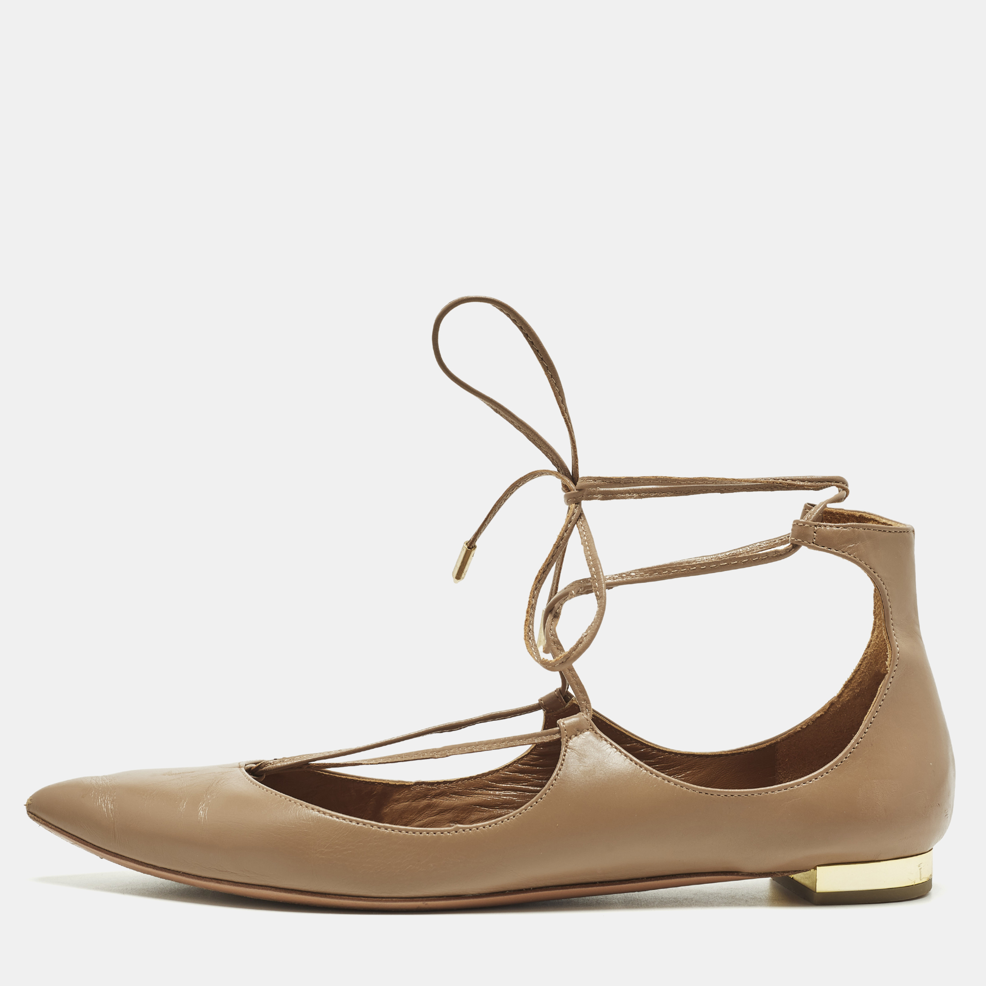 

Aquazzura Christy Size  Beige Leather Ballet Flats