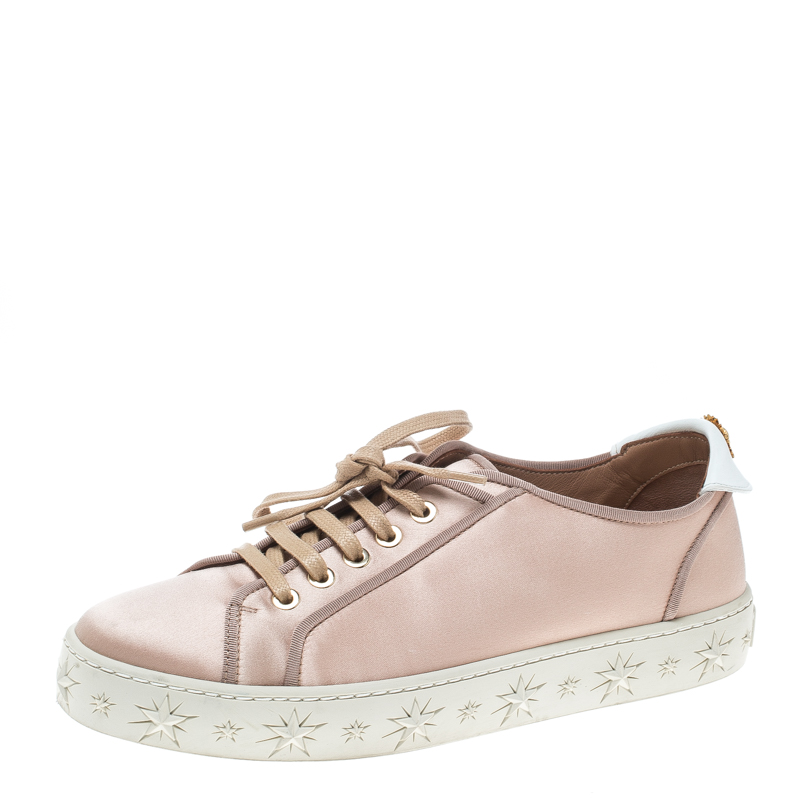 Aquazzura Blush Pink Satin L.A Low Top Sneakers Size 38