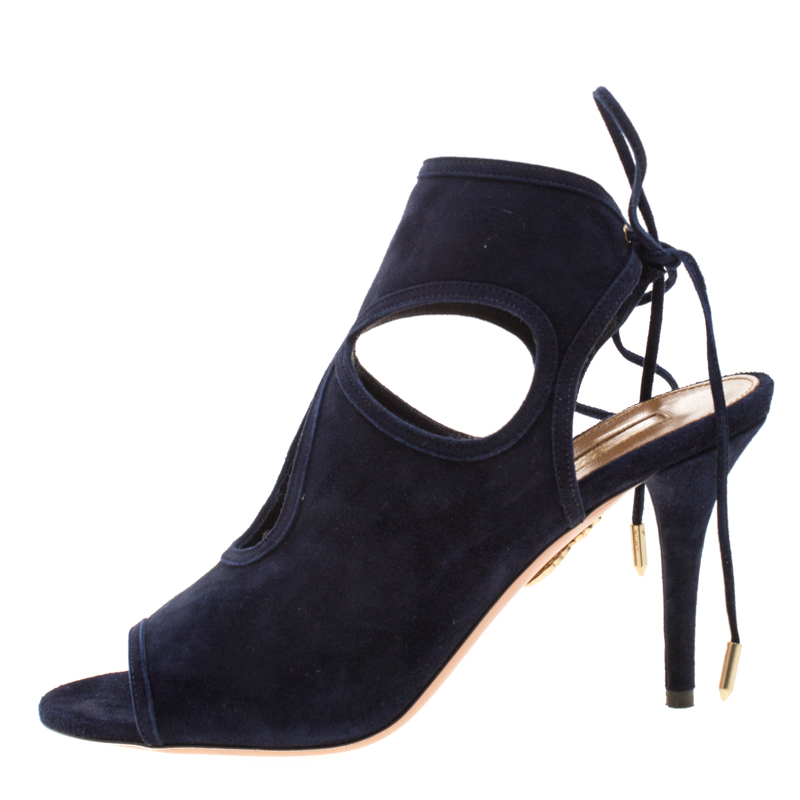 

Aquazzura Black Suede Sexy Thing Tie Up Sandals Size