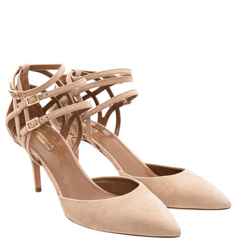 

Aquazzura Beige Suede Pointed-Toe Ankle-Strap Sandals Size