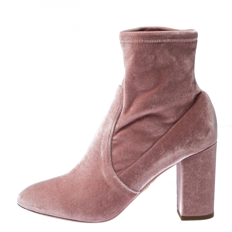 

Aquazzura Light Pink Velvet Brooklyn Ankle Boots Size