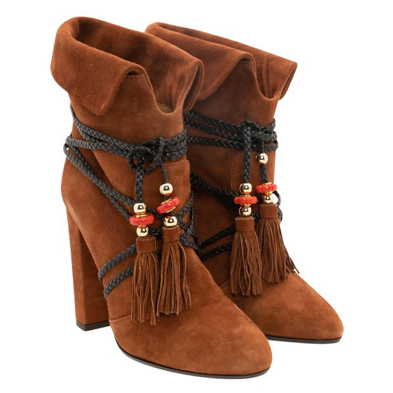 

Aquazzura Brown Suede Poppy Delevigne Moonshine Ankle Boots Size