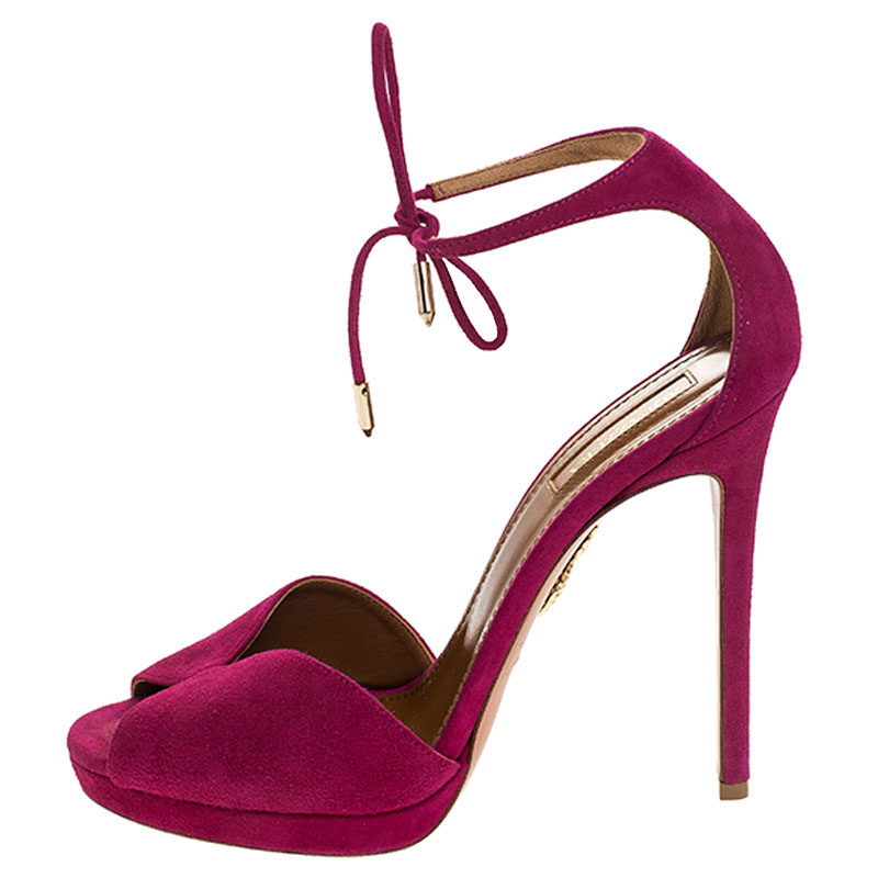 

Aquazzura Fuschia Pink Suede Platform Ankle Wrap Sandals Size