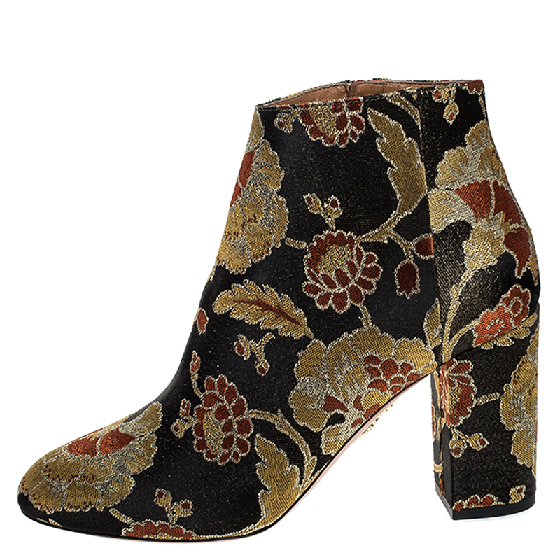 

Aquazzura Multicolor Floral Jacquard Fabric Ankle Boots Size, Gold