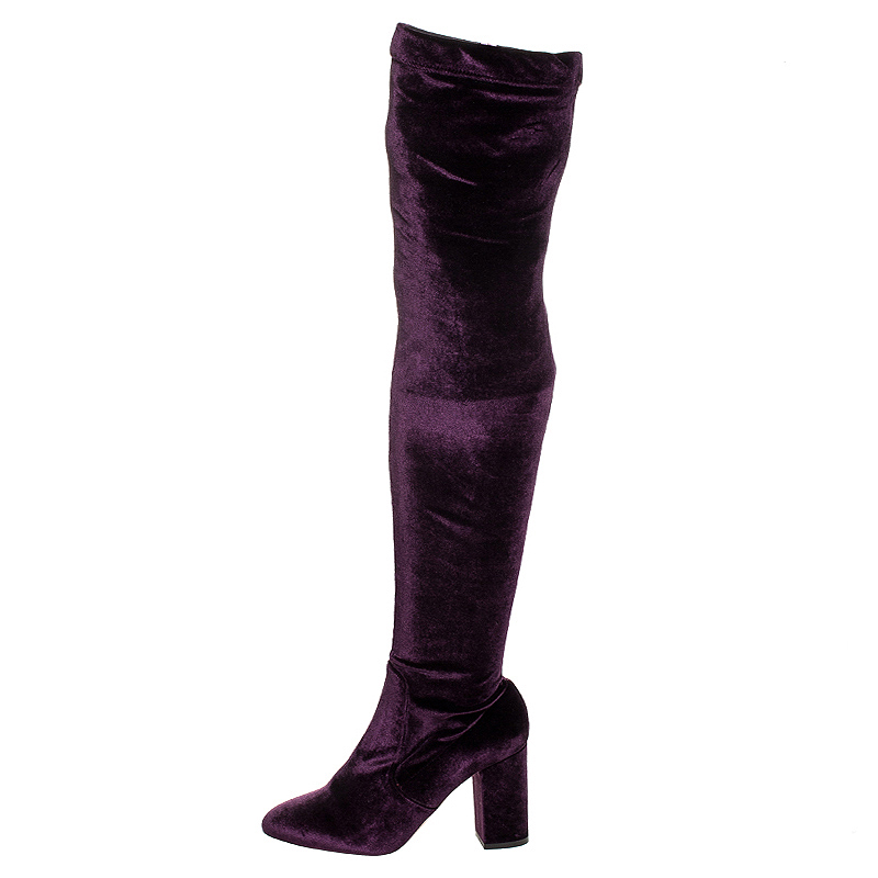 

Aquazzura Purple Velvet So Me Over The Knee Block Heel Boots Size