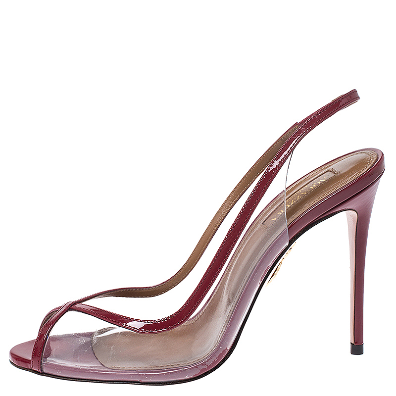 

Aquazzura Red PVC and Patent Leather Trim Temptation Slingback Sandals Size