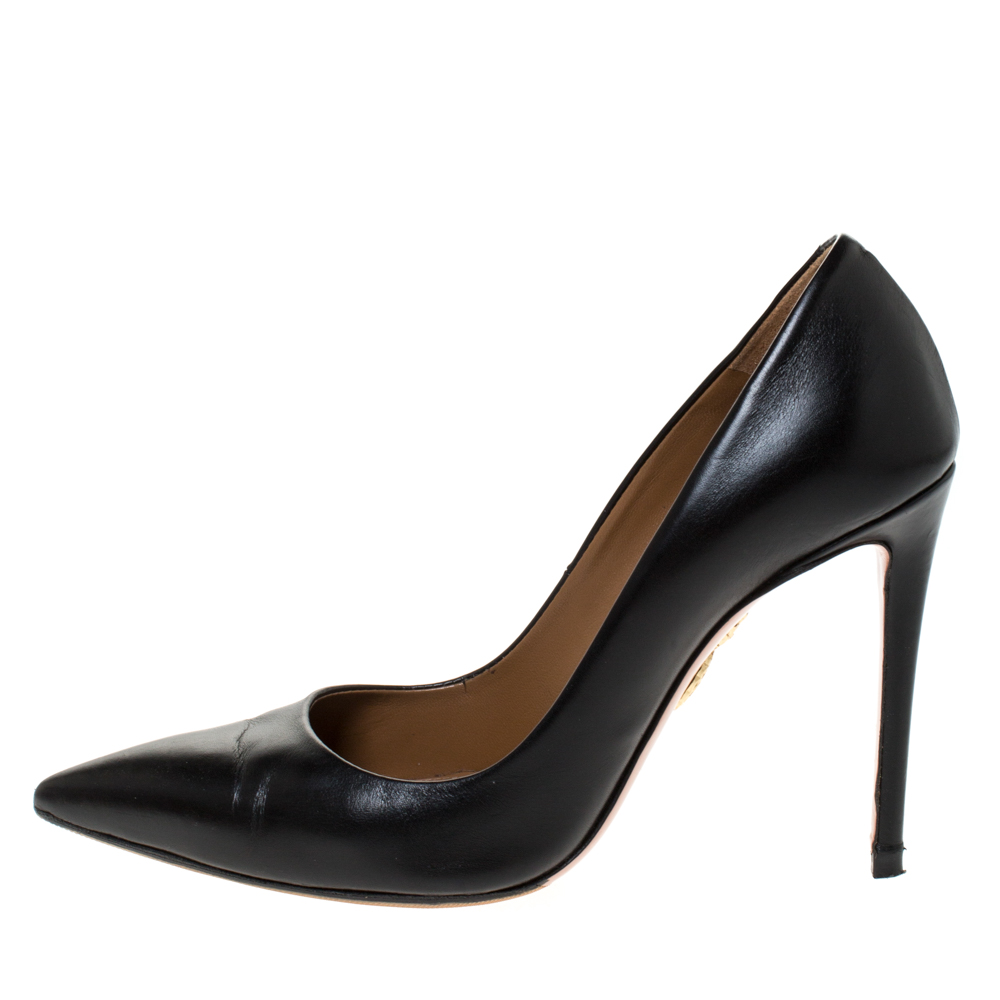 

Aquazzura Black Leather Pointed Toe Pumps Size