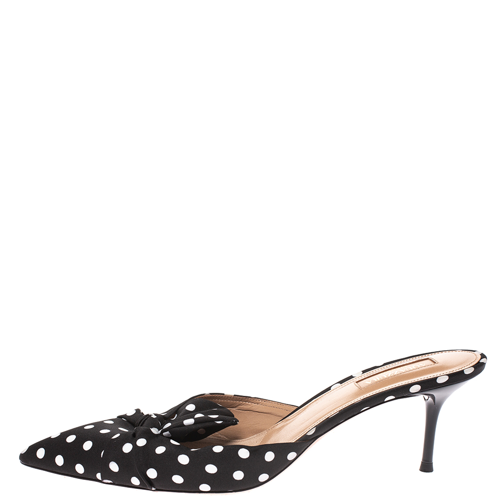 

Aquazzura Black/White Polka Dot Fabric Deneuve Mules Size