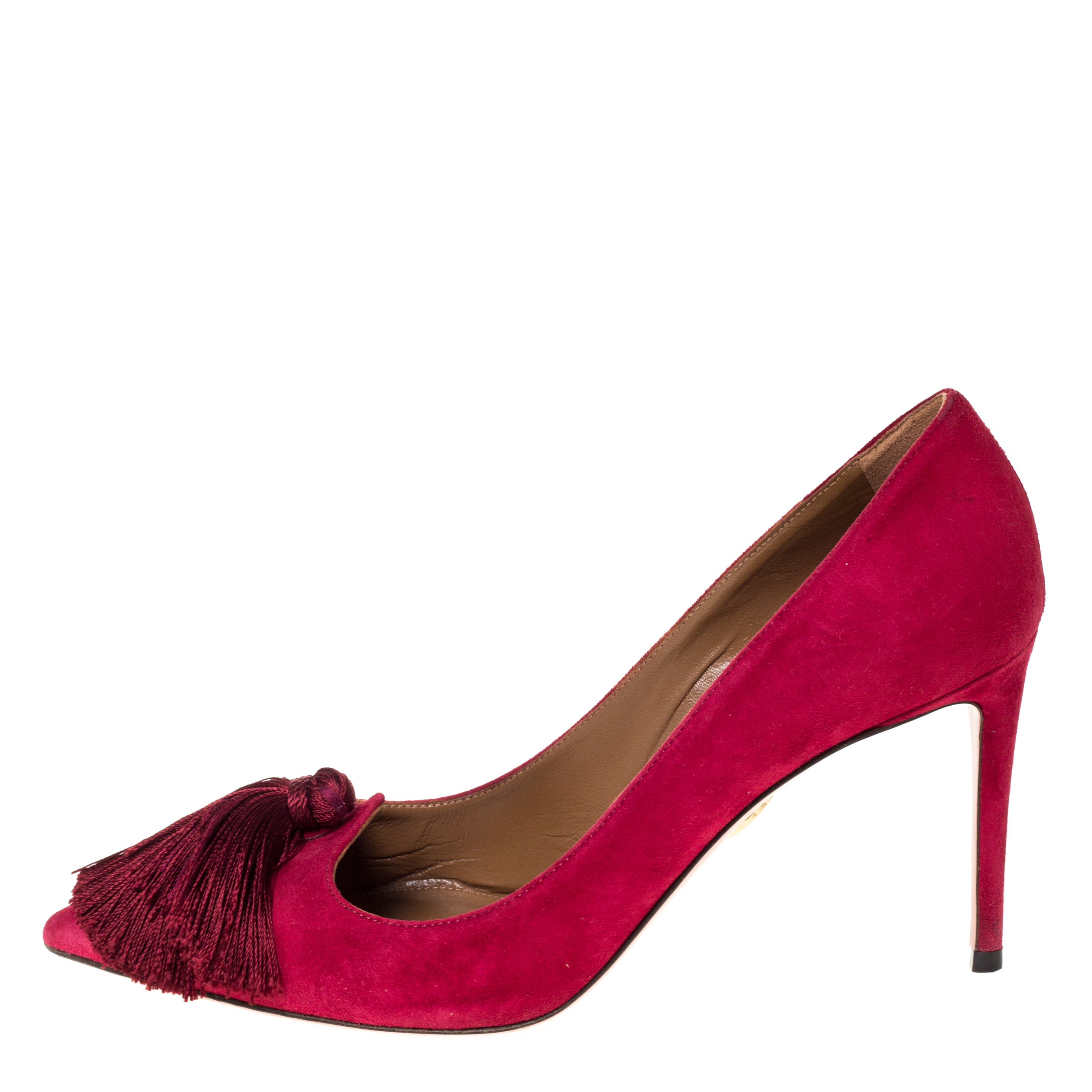 

Aquazzura Red Suede Love Tassel Pointed Toe Pumps Size