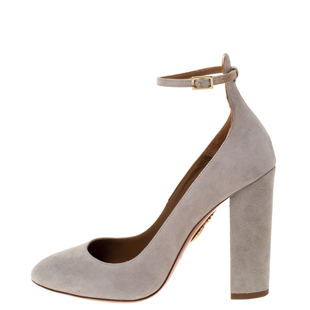 

Aquazzura Grey Suede Alix Ankle Strap Block Heel Pumps Size