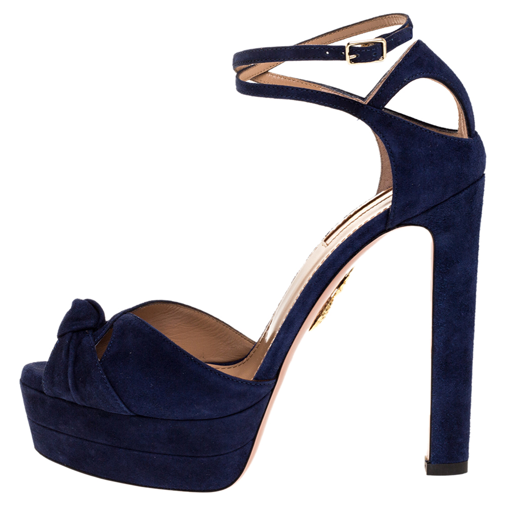 

Aquazzura Midnight Blue Suede Harlow Platform Sandals Size