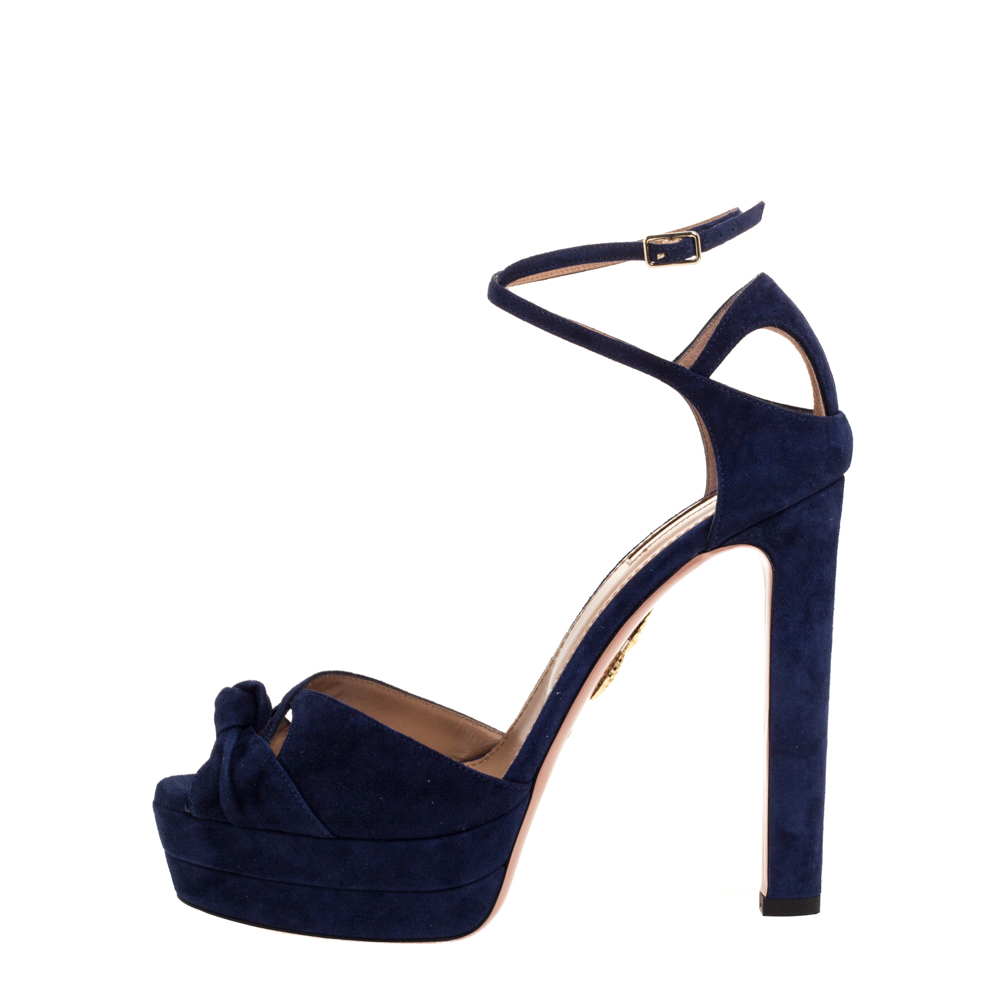 

Aquazzura Navy Blue Suede Harlow Platform Sandals Size