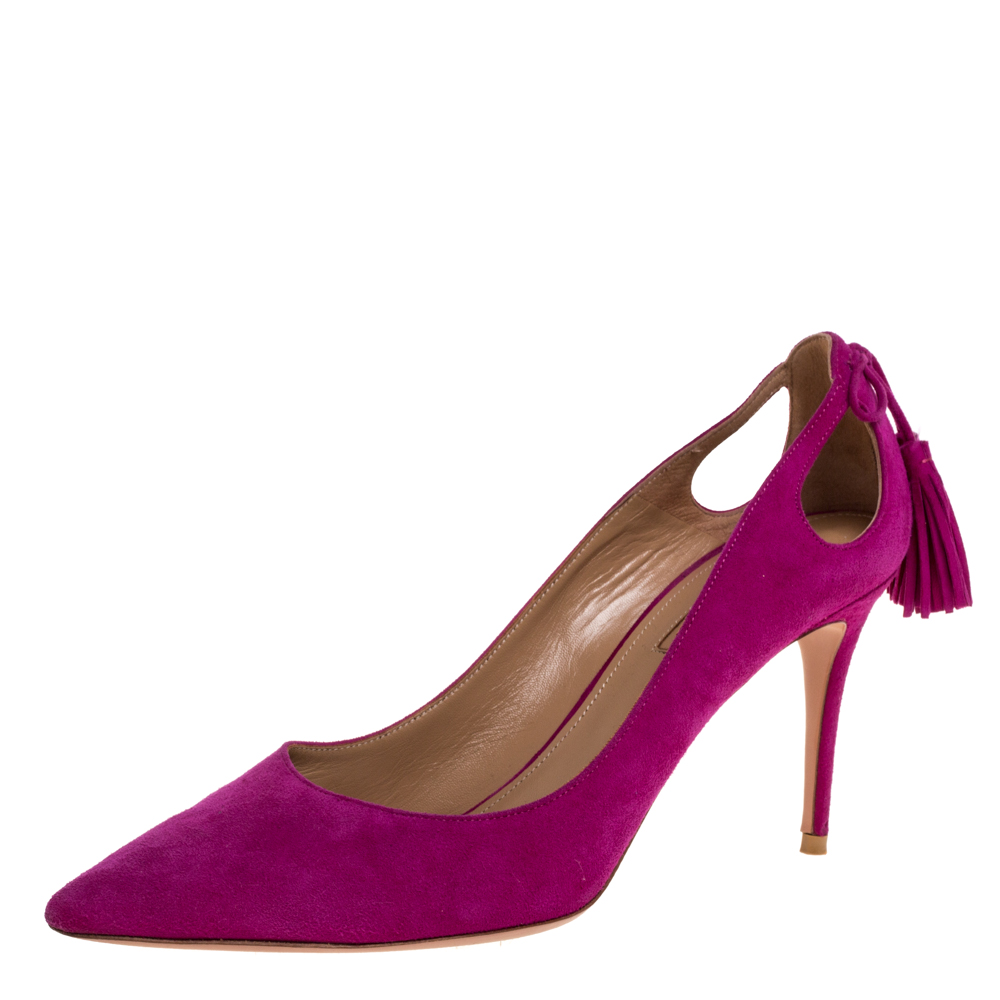 Click to view more detailed imagery on our partner's website Pre-owned Aquazzura Pink Suede Leather Tassel Pointed Toe Pumps Size 38
