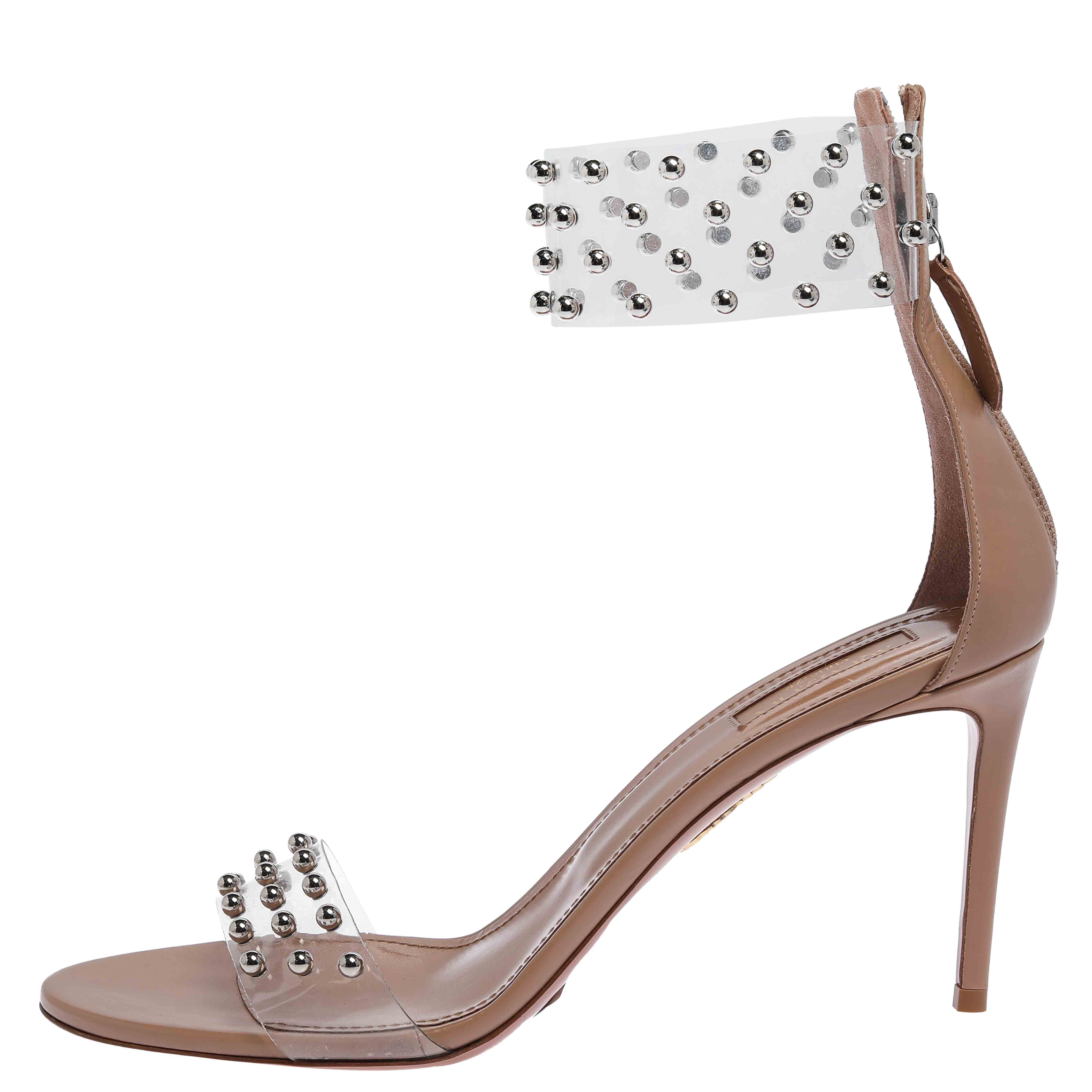 

Aquazzura Beige PVC and Leather Illusion Studded Sandals Size